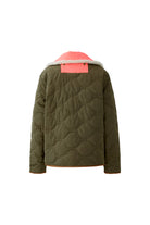 Oui reversible jacket — full back view, khaki quilted back with neon tab.