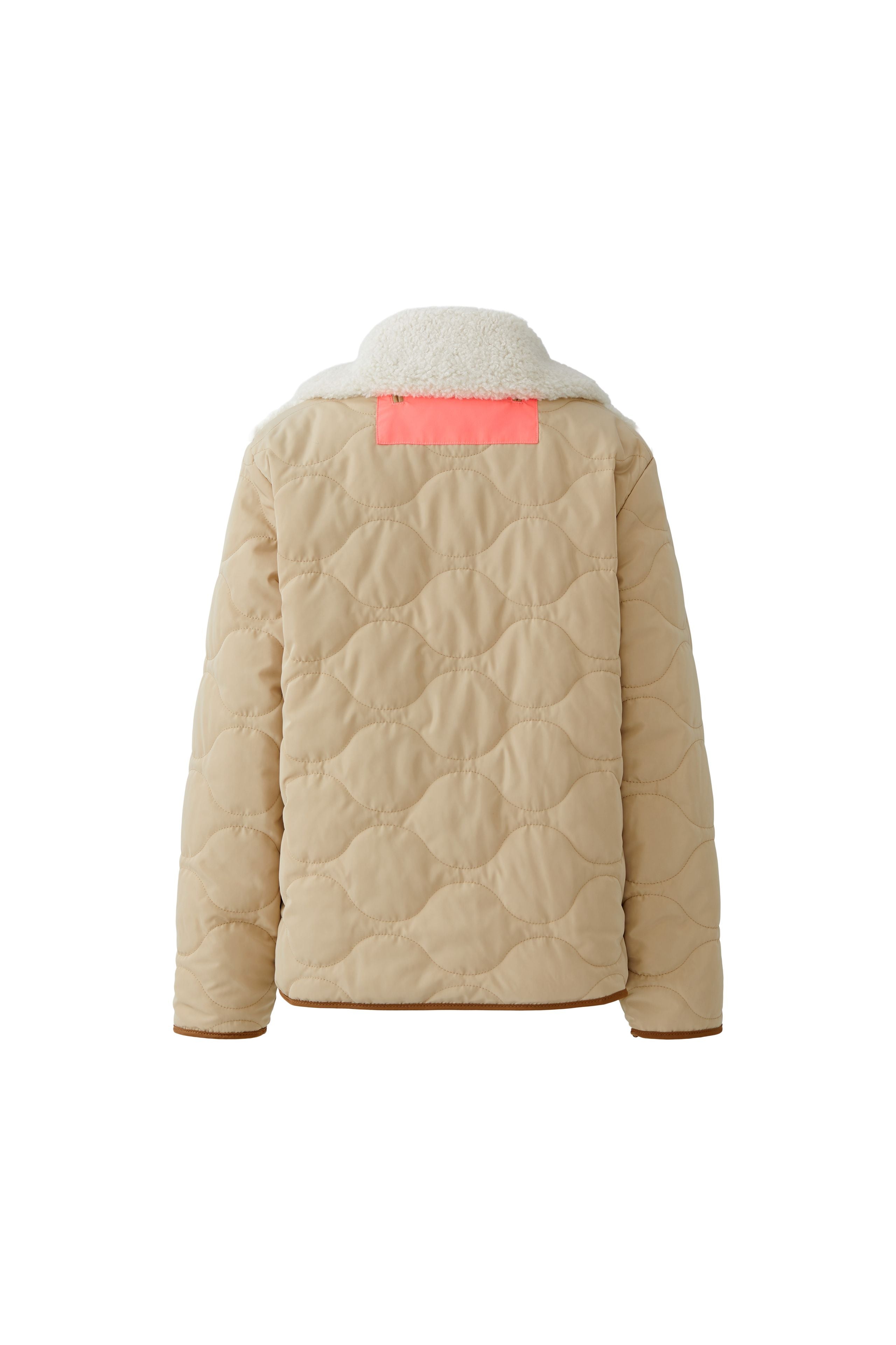 Oui camel reversible women’s jacket with quilted sleeves - back view