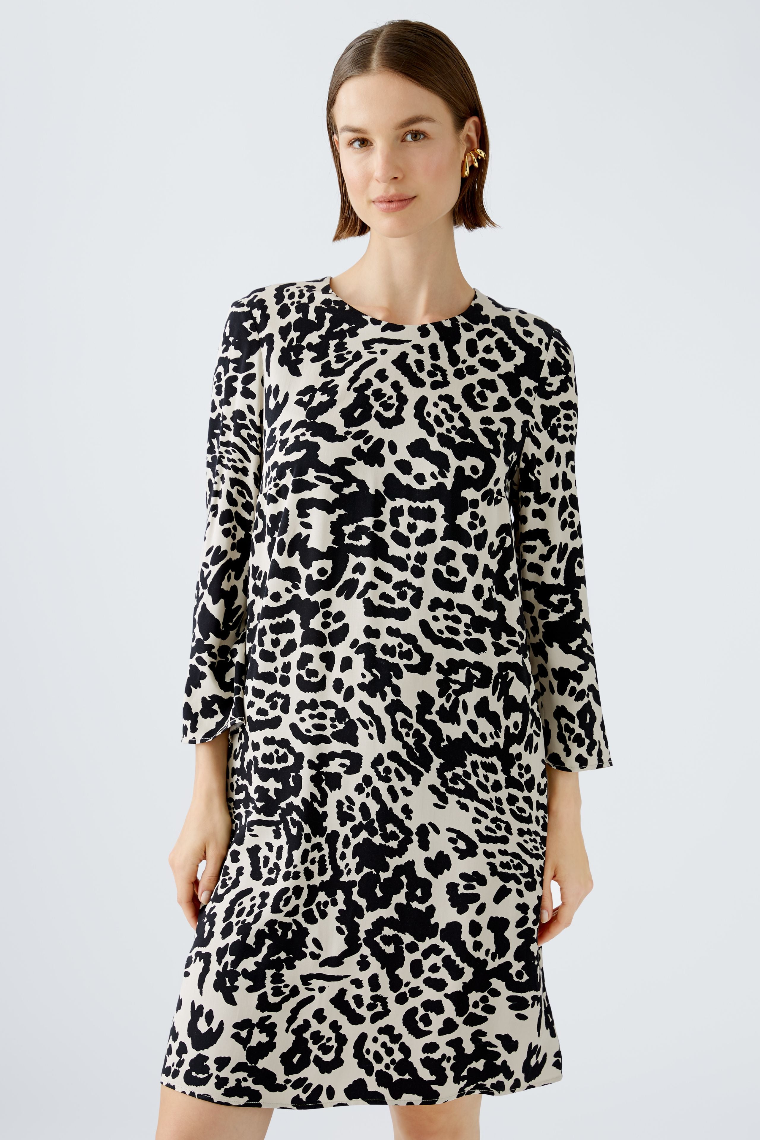 Oui Animal Print Knee Length Shift Dress Flattering A Line with Side Pockets Ribbon Rouge Boutiques