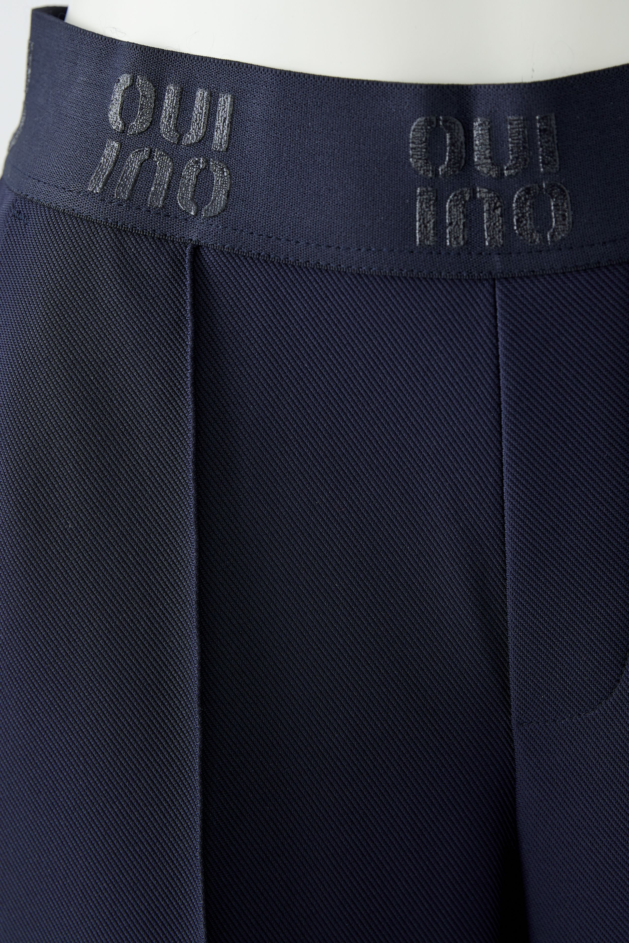 Oui navy women’s trousers — elastic logo waistband detail