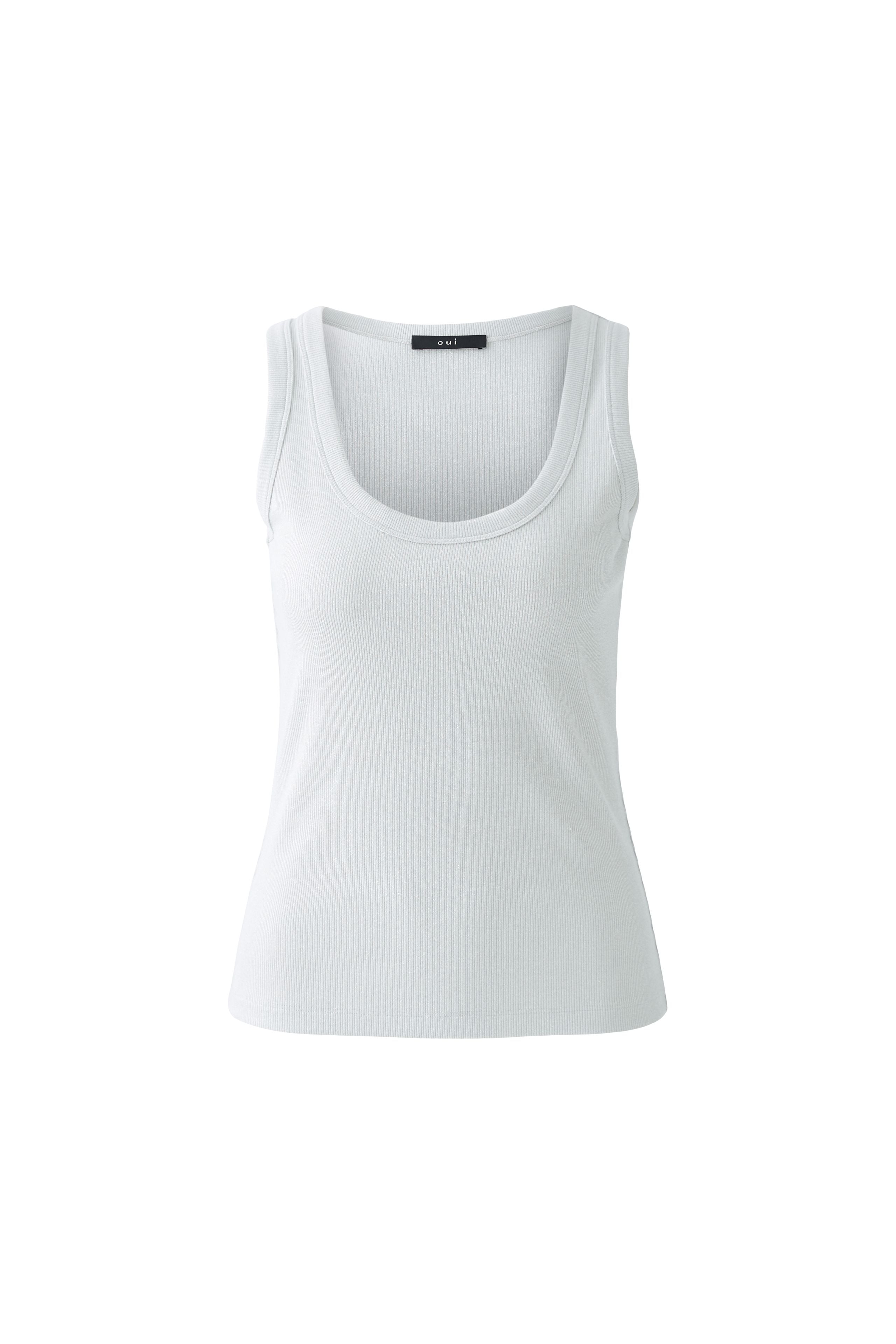 Flat lay of Oui ribbed grey viscose tank top