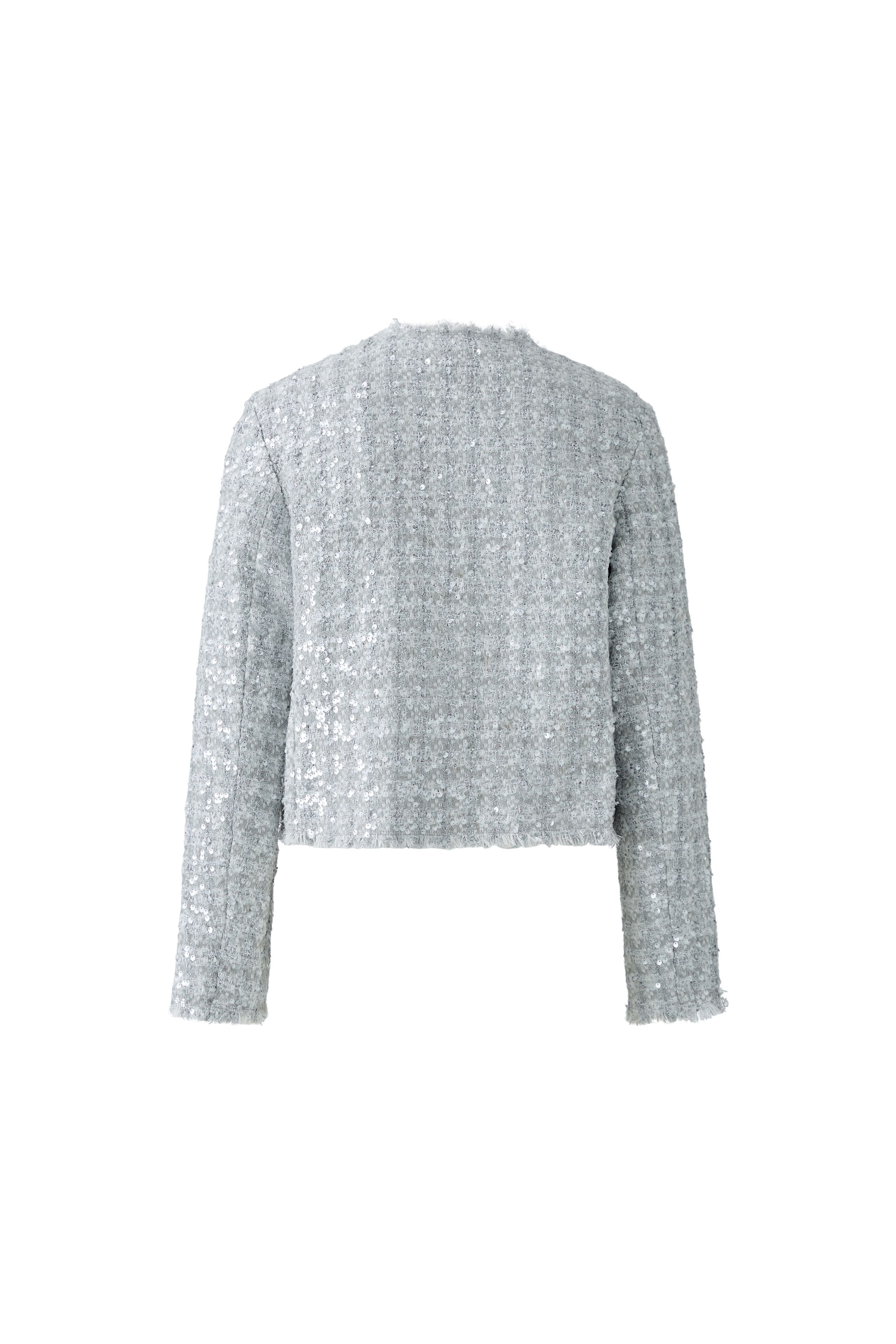 Oui silver sequin cropped bouclé jacket from back