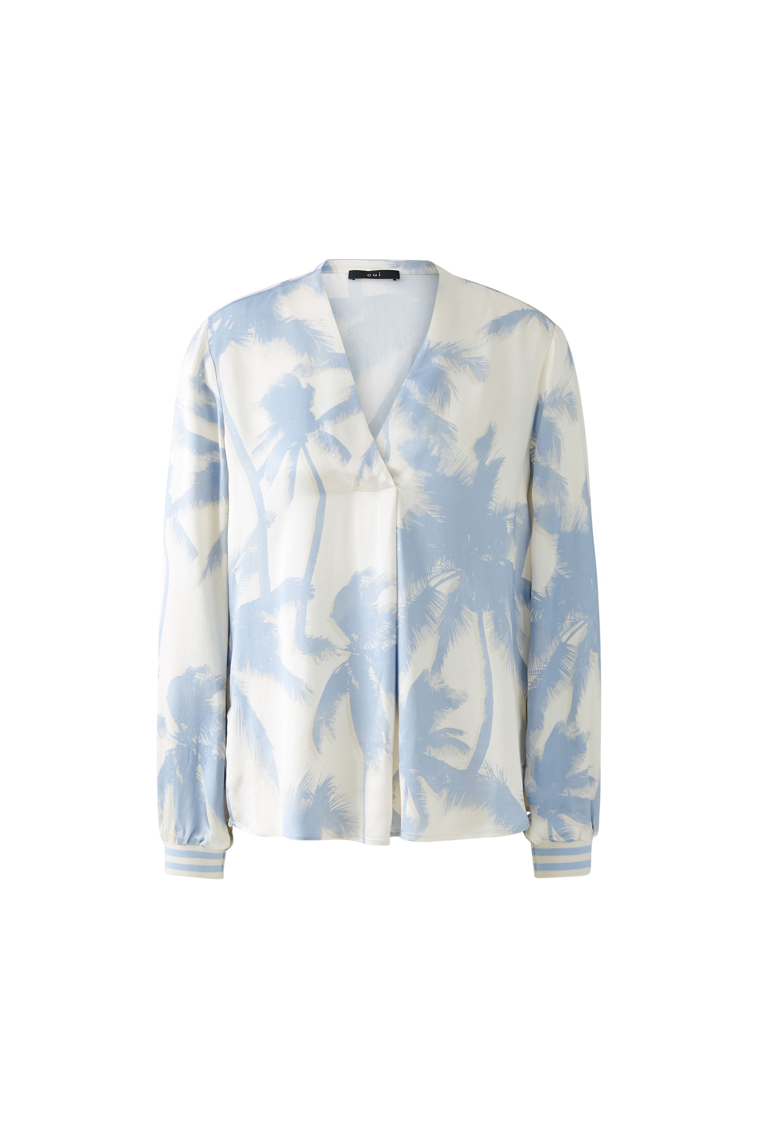 Oui Lightweight summer blouse with tropical palm pattern
