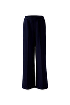 Flat lay of Oui navy wide-leg trousers with contrast stripe detail and clean hem