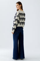 Oui Cream Fringe Trim Knitter Jumper back view on model