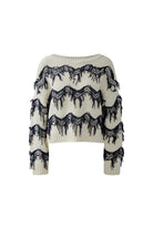 Oui Off-White Statement Funky Fringe Trim Jumper flat lay front view