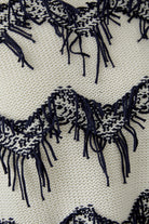 Oui Off-White Fringe Trim Jumper close-up of zigzag fringe trim