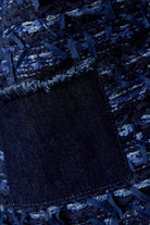 Oui Boucle Style Fringed Jacket macro view of denim pocket and layered fringe trim