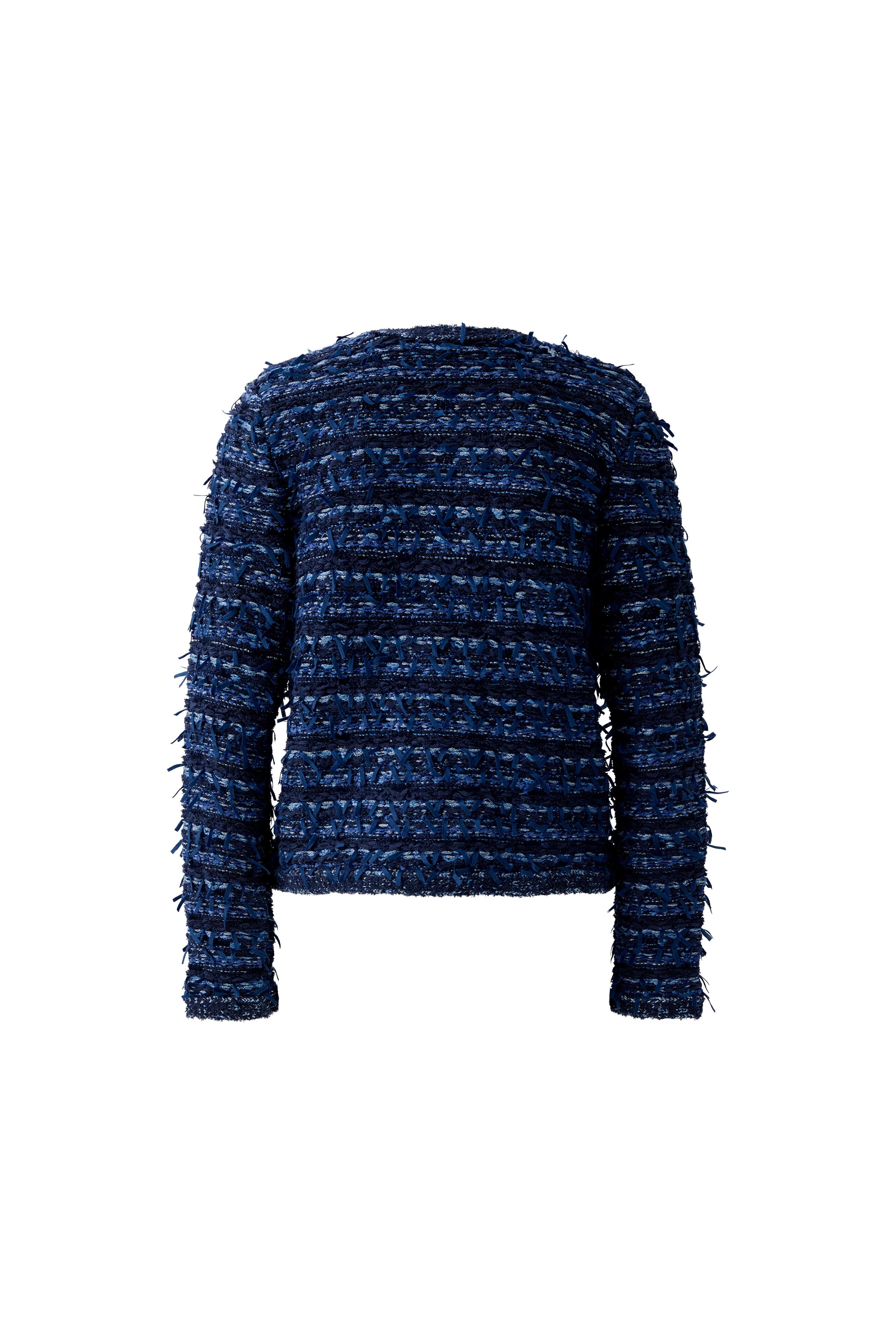 Oui Boucle Style Fringed Jacket flat lay back view showing cropped silhouette and textured boucle finish