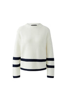Oui Viniah flat-lay of off-white ribbed knit jumper with two navy body stripes