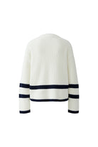 Oui Viniah flat-lay back of ribbed jumper showing navy hem stripe