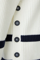 Oui Viniah detail of three side buttons and navy stripe on ribbed jumper