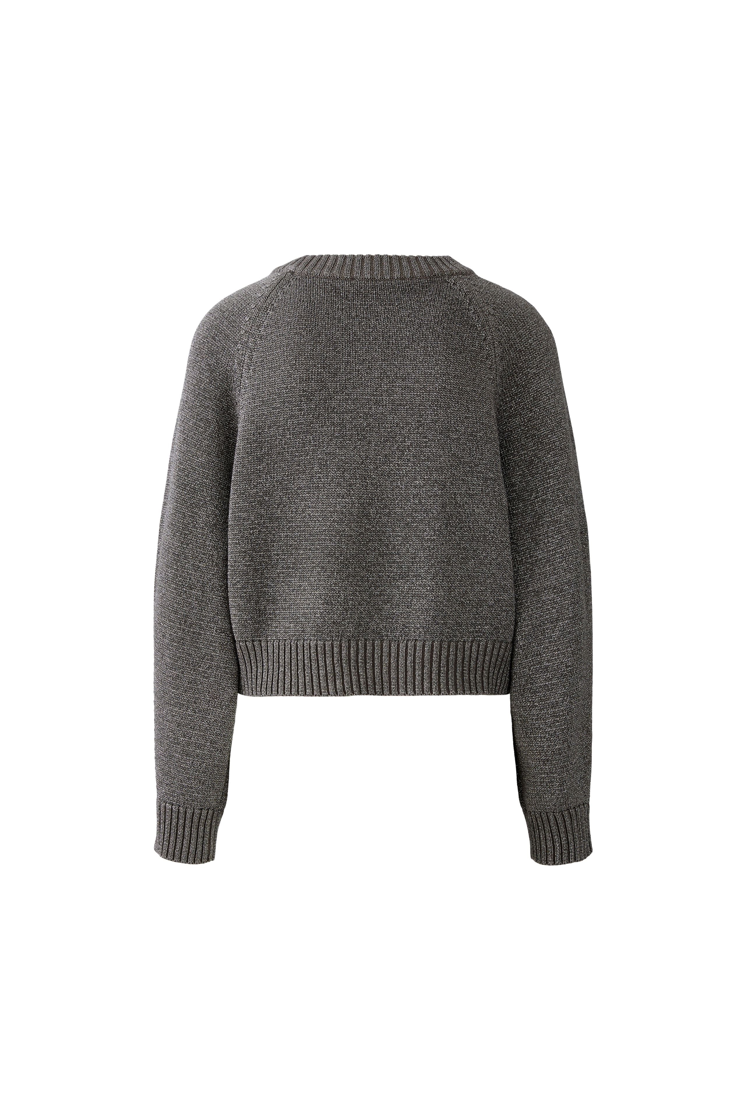 Oui taupe ribbed jumper with casual long sleeves flat lay – back view