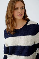 Side profile of Oui Esmy block stripe jumper in relaxed fit