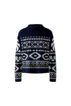 Flat lay of Oui navy Norwegian knit winter jumper – front view