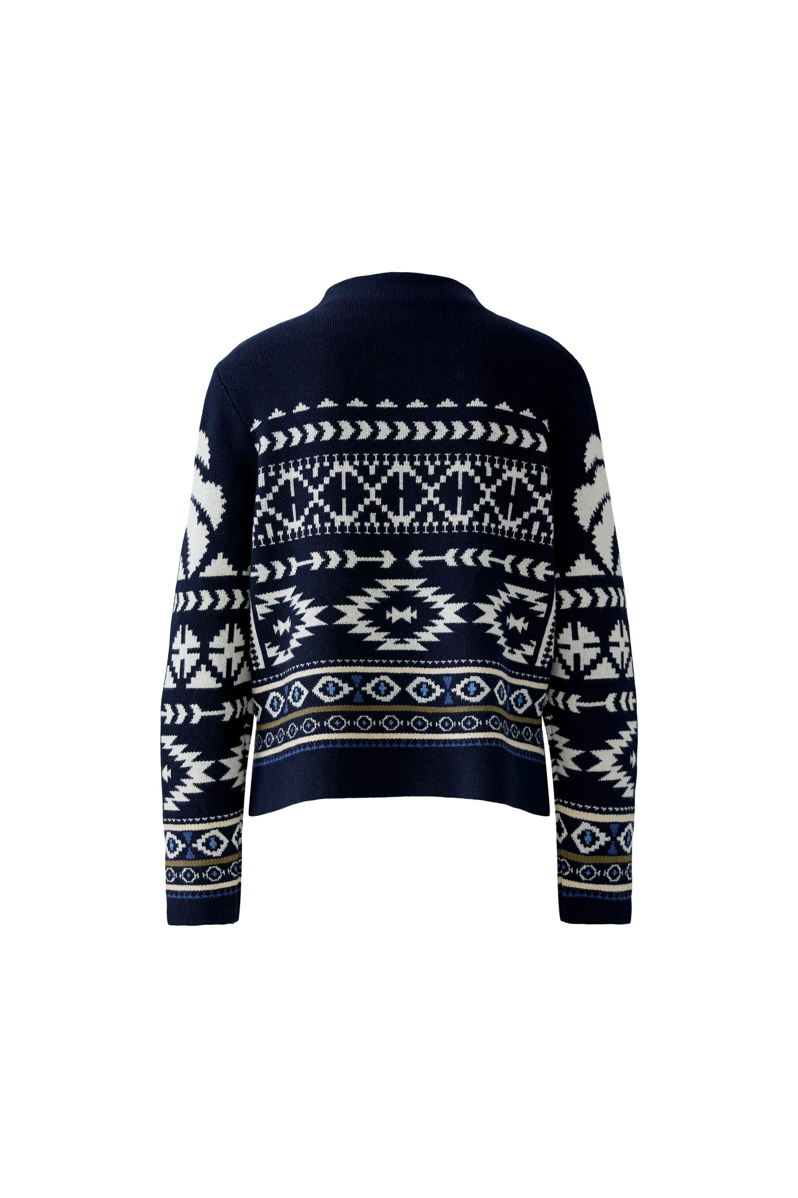 Flat lay of Oui navy winter knit jumper – back view