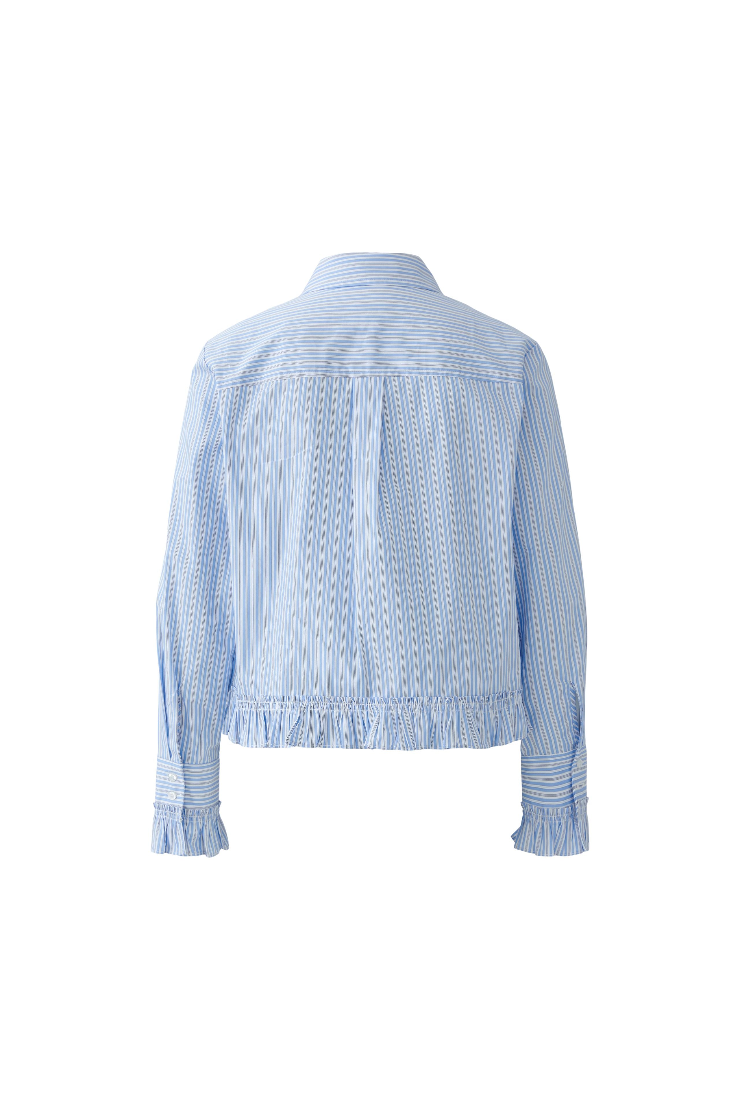 Back view of Oui blue and white striped blouse with gathered hem