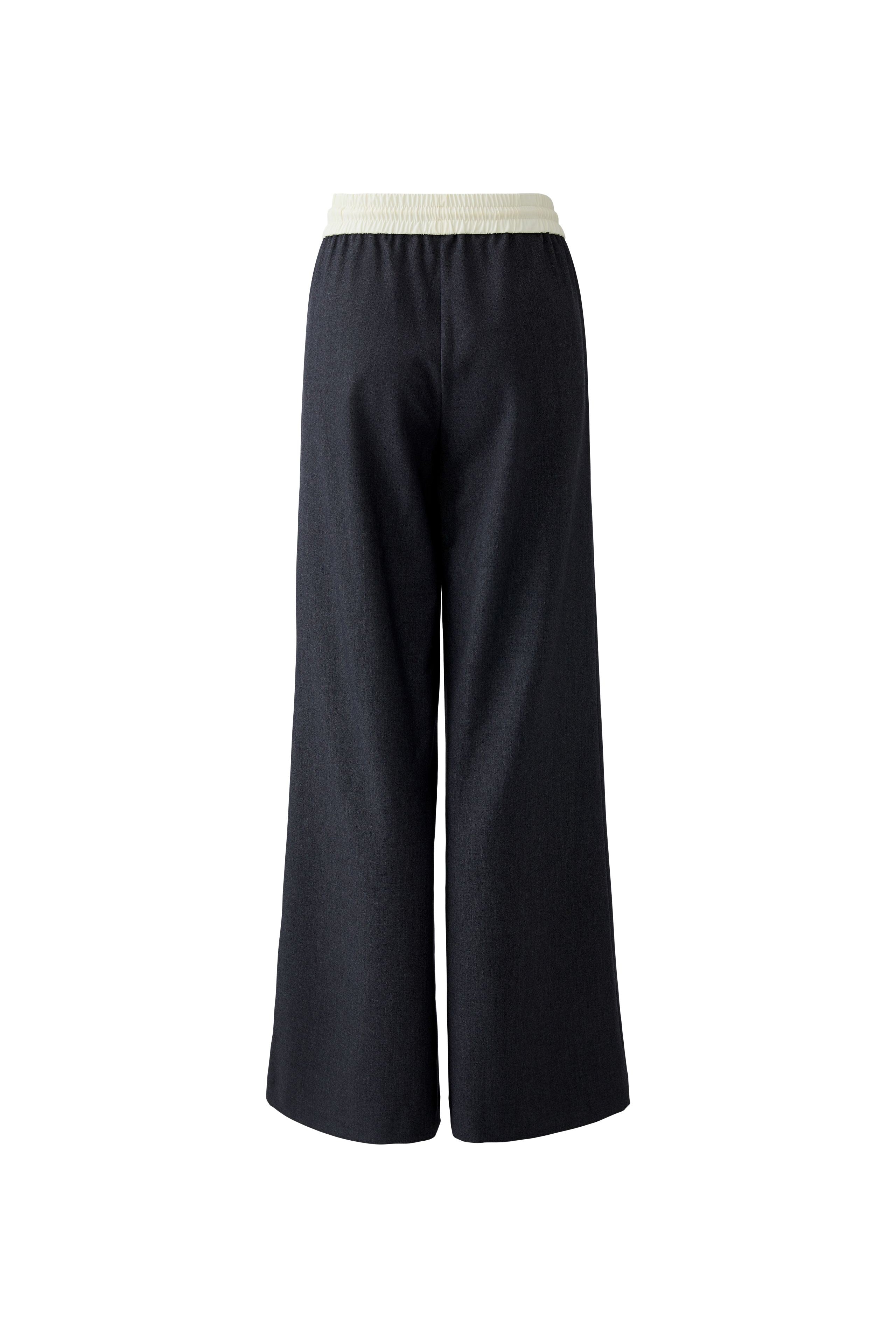 Back view of Oui grey jersey trousers with contrast cream waist