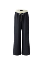 Oui dark grey wide leg jersey trousers with cream elastic waistband