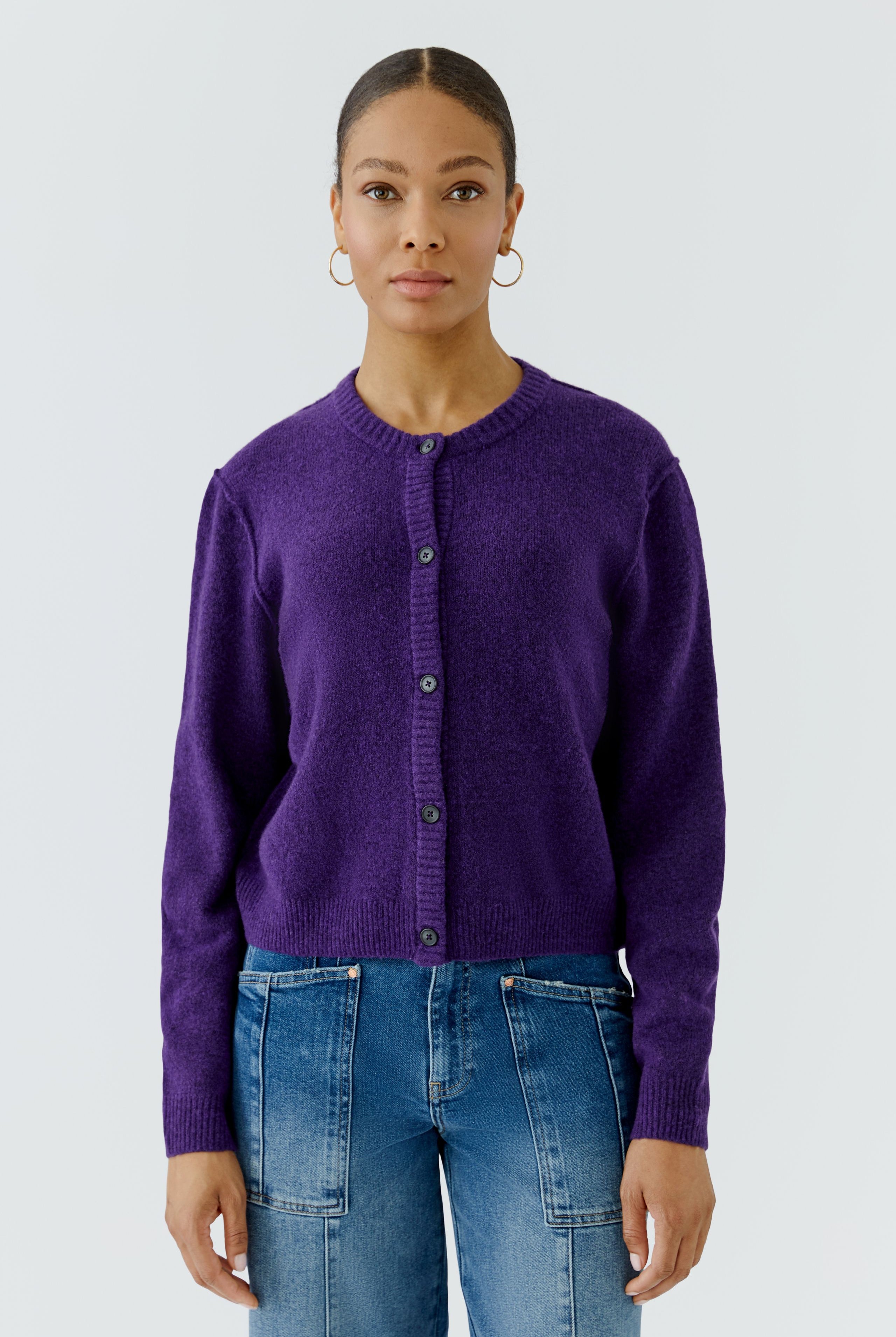 Oui Ilaya purple wool blend cardigan front view
