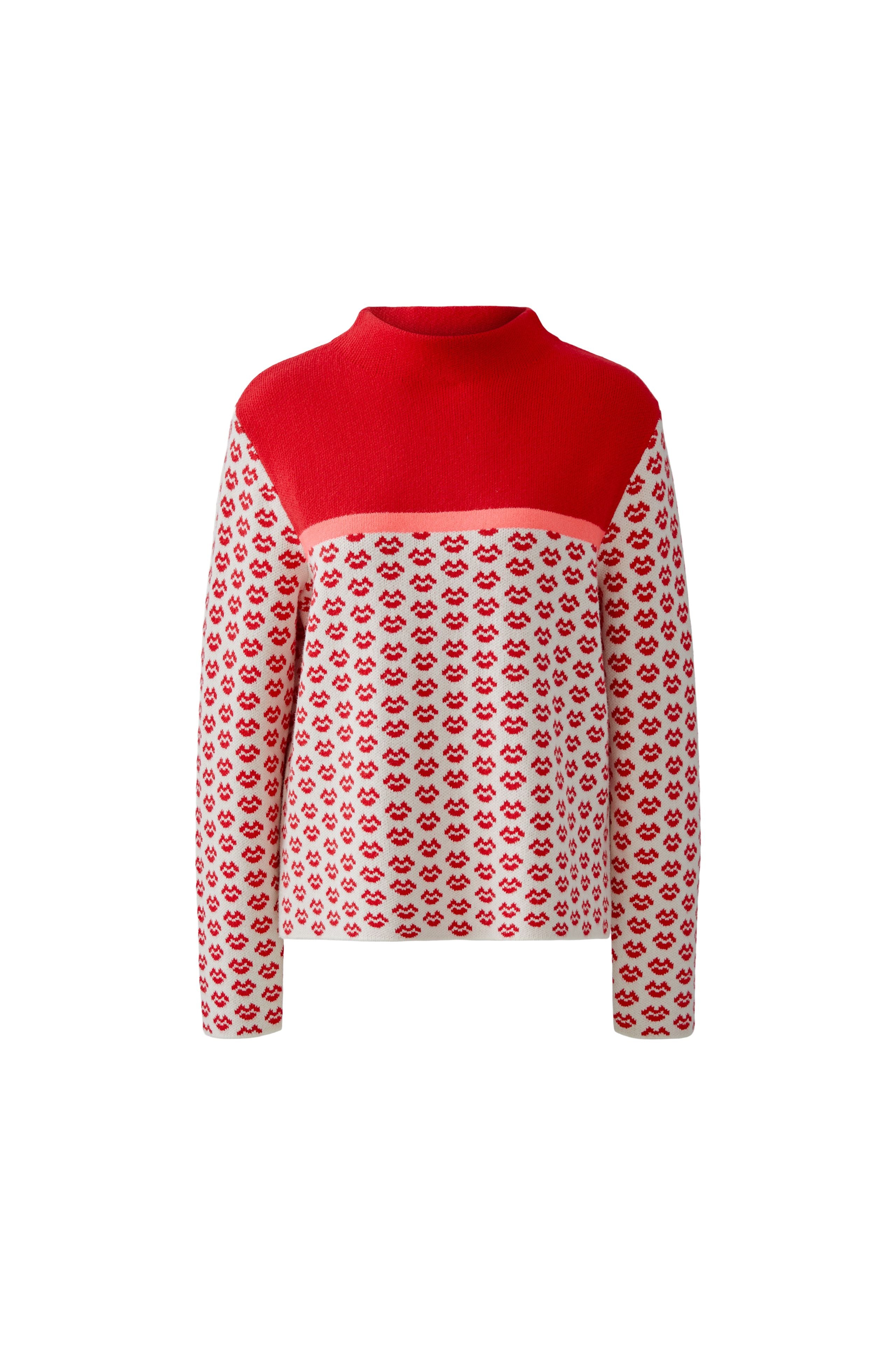 Polo neck jacquard lip print jumper with subtle side split
