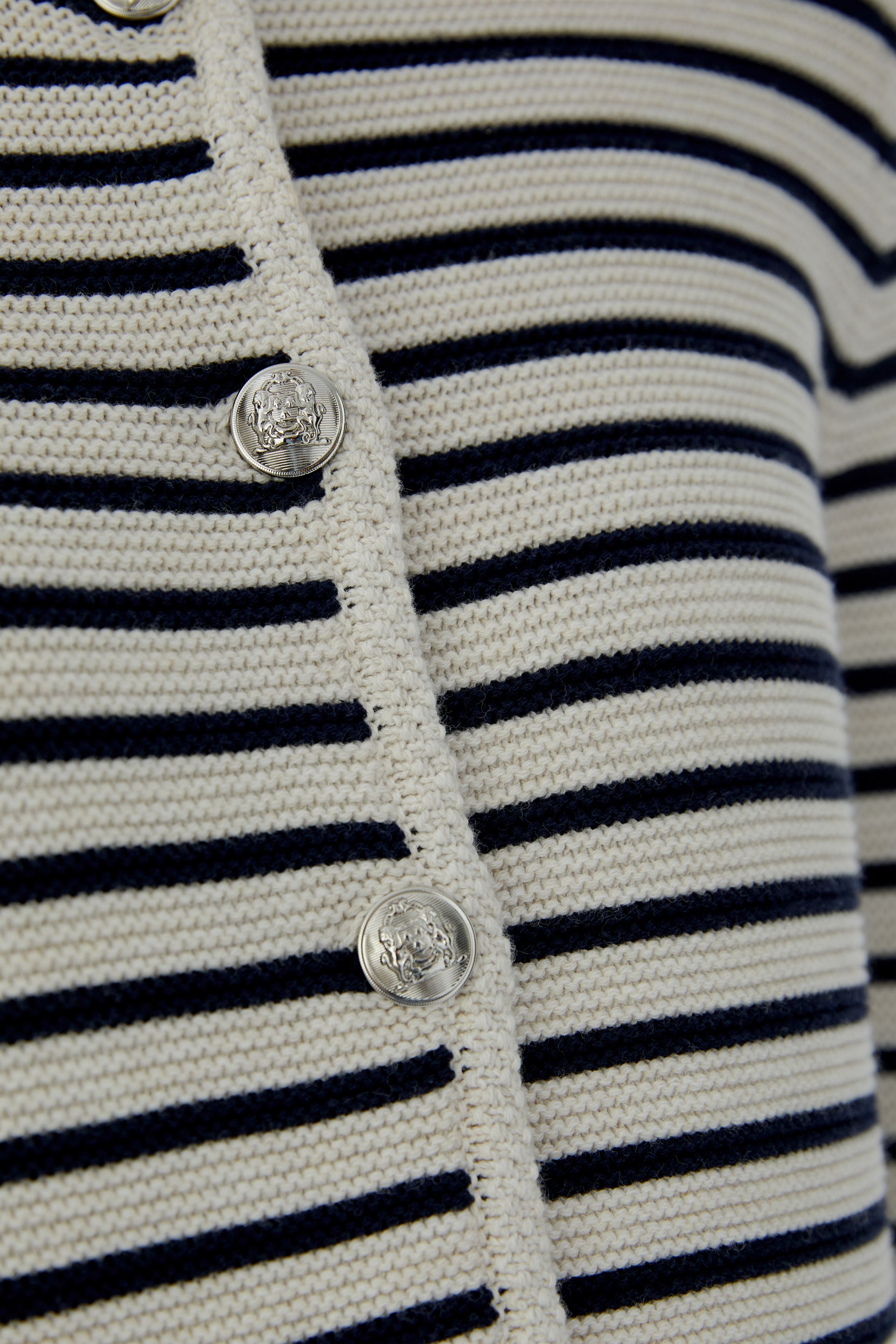 Detailed view of oui marea cardigan buttons and textured knit trim