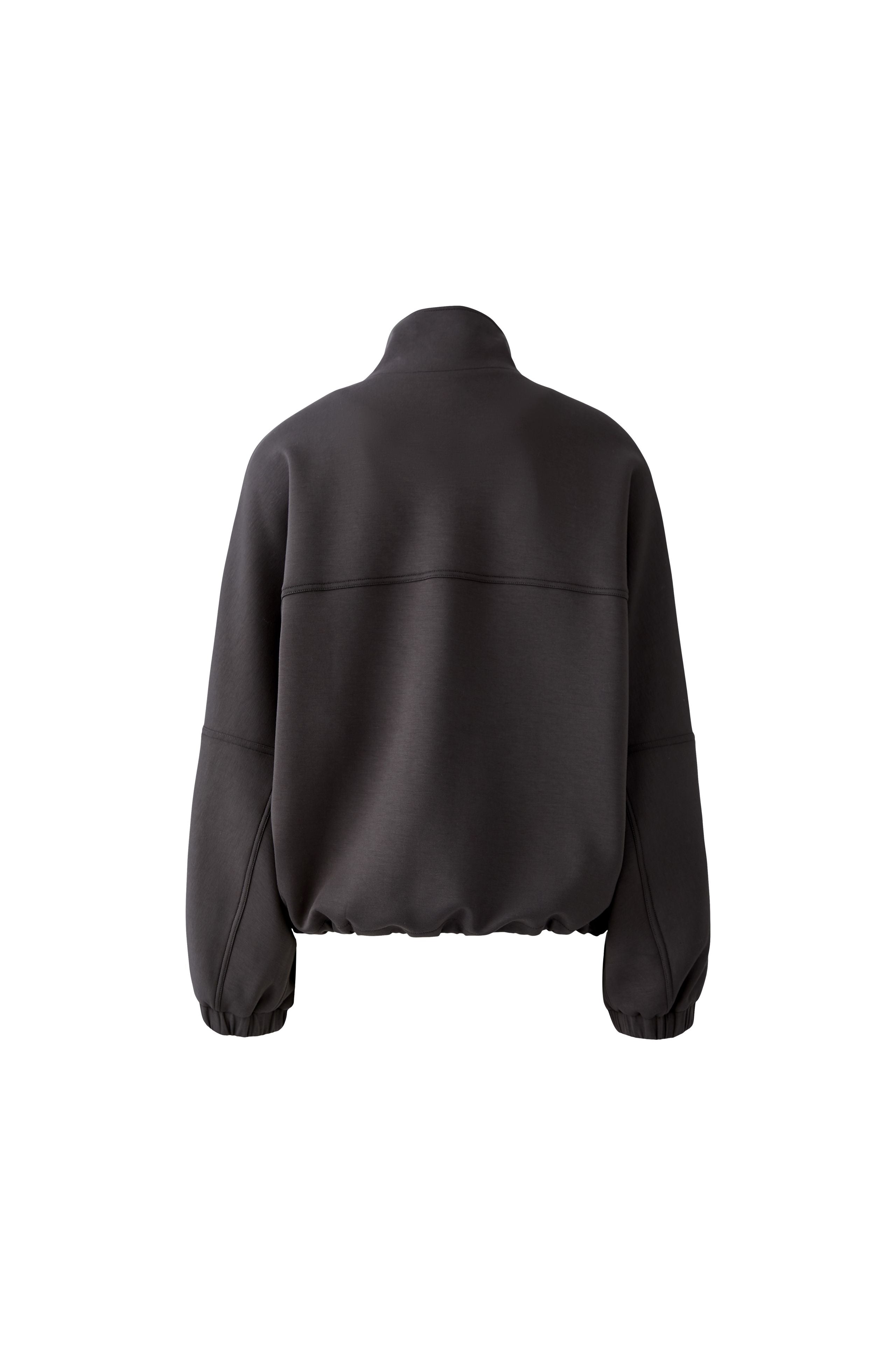 Flat back view of Oui dark grey scuba jacket with seam detailing