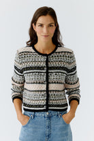 Oui short textured knit jacket – front facing close-up