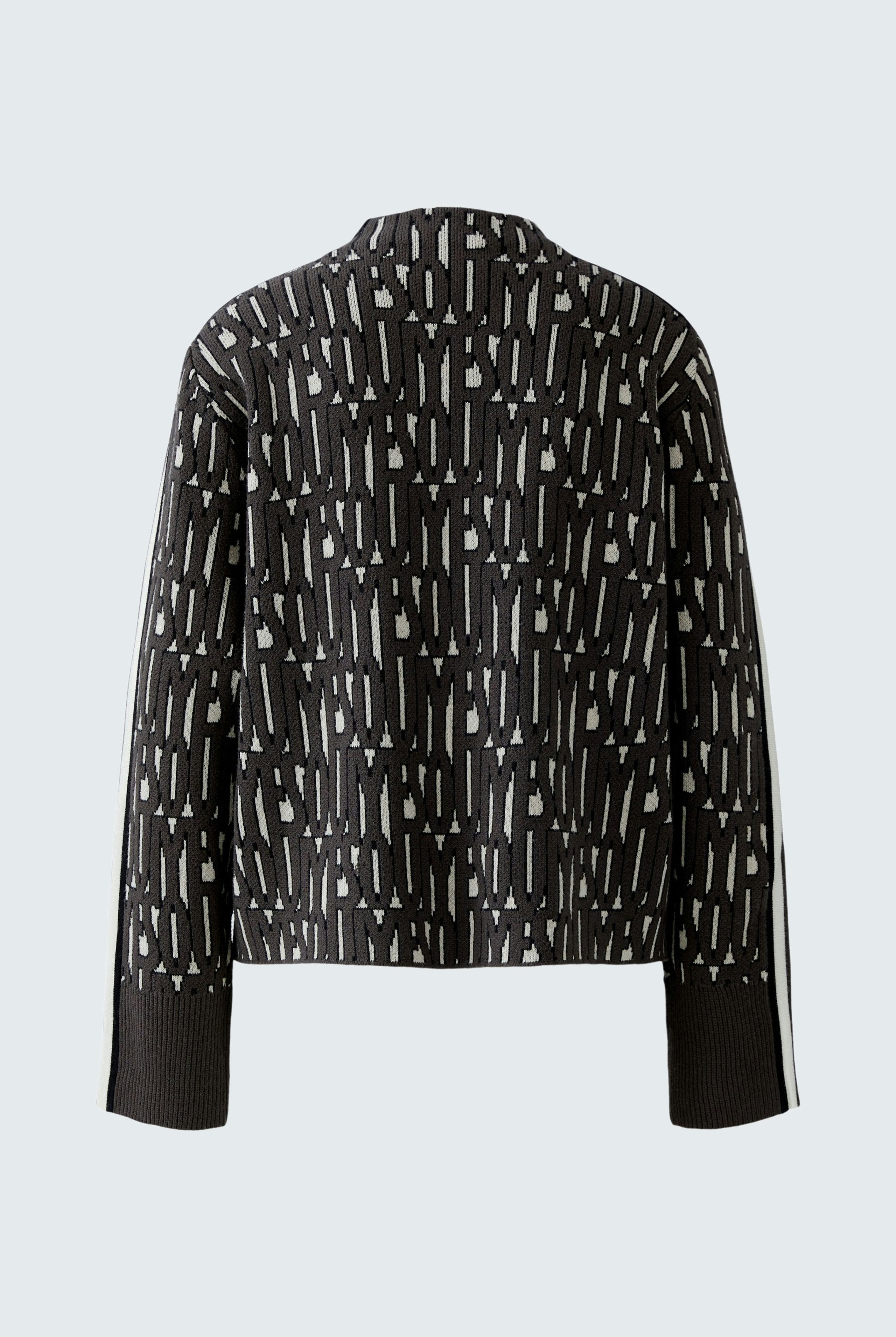 Oui sporty knitted letter print jumper flat back view, displaying overall letter print and straight hem