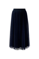 Close-up of elastic waistband on oui navy tulle midi skirt