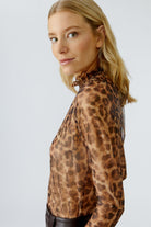 Oui mesh long sleeve – side profile showing sheer animal print