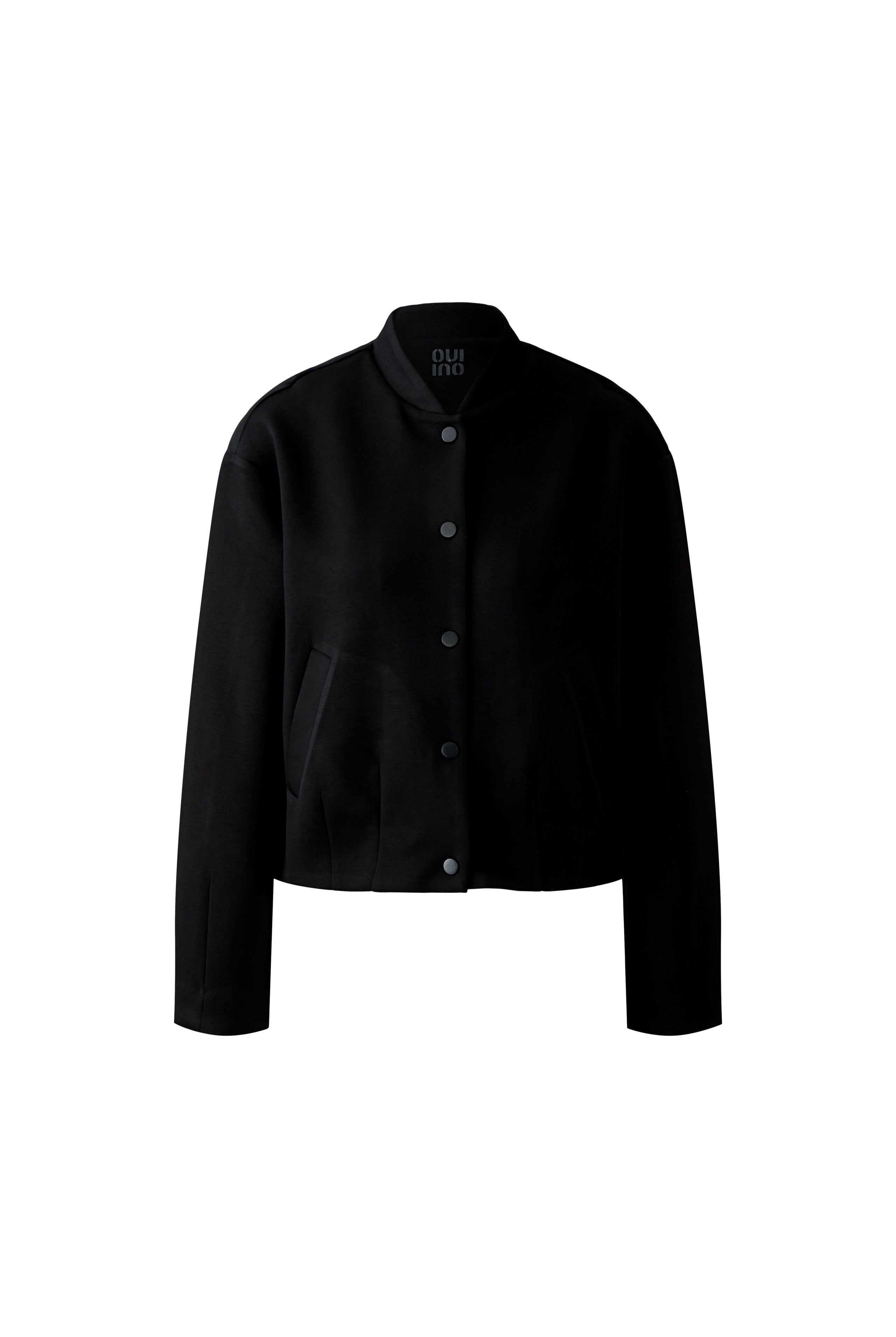 Oui Black Blouson Jacket – front view of cropped scuba design
