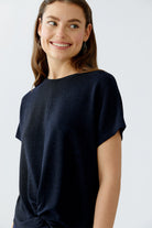Oui short-sleeve jersey top with gathered knot hem