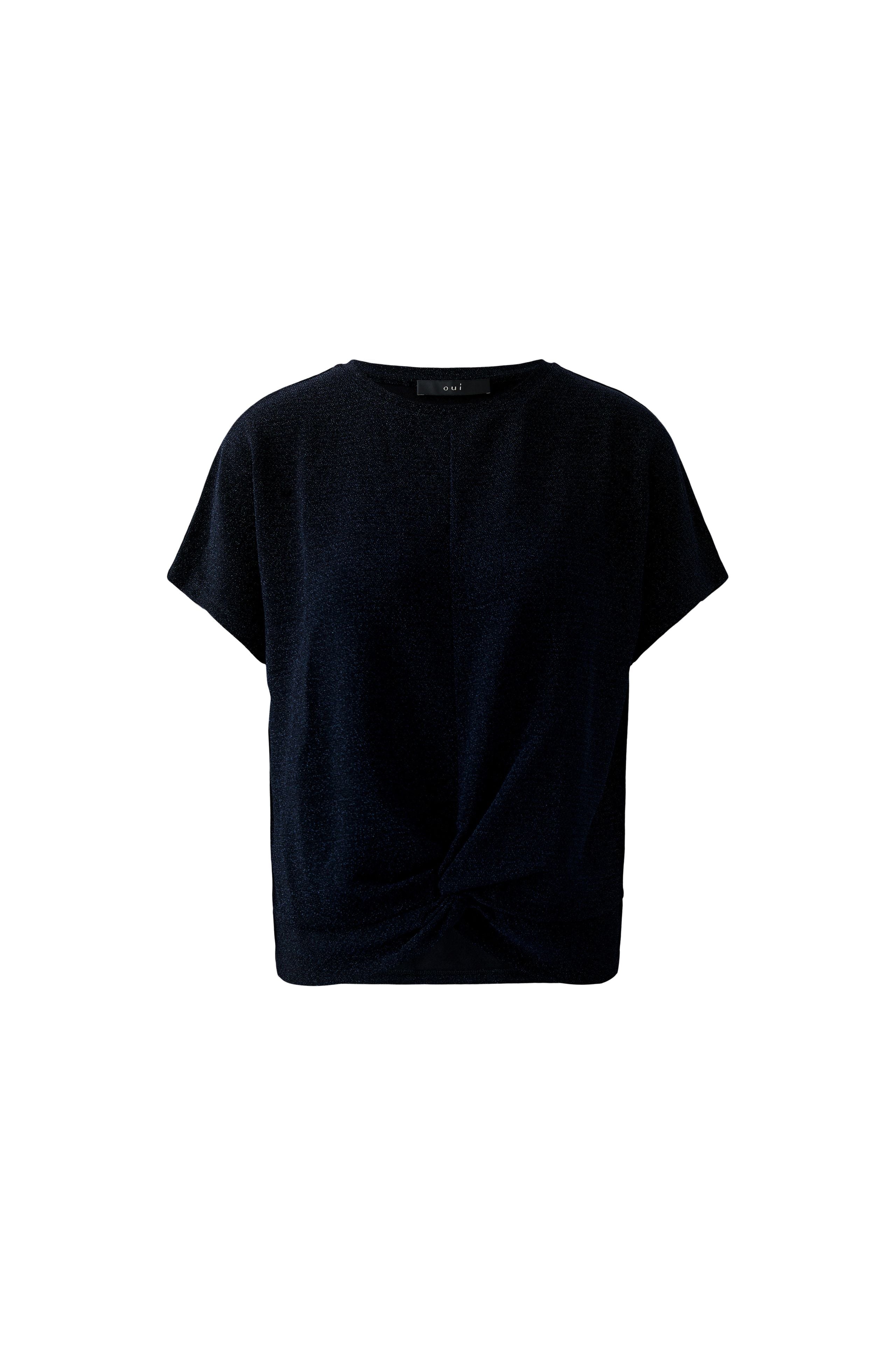 Oui short-sleeve jersey top with gathered knot hem From front