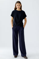 Oui sparkly twist front top in dark blue with batwing sleeves