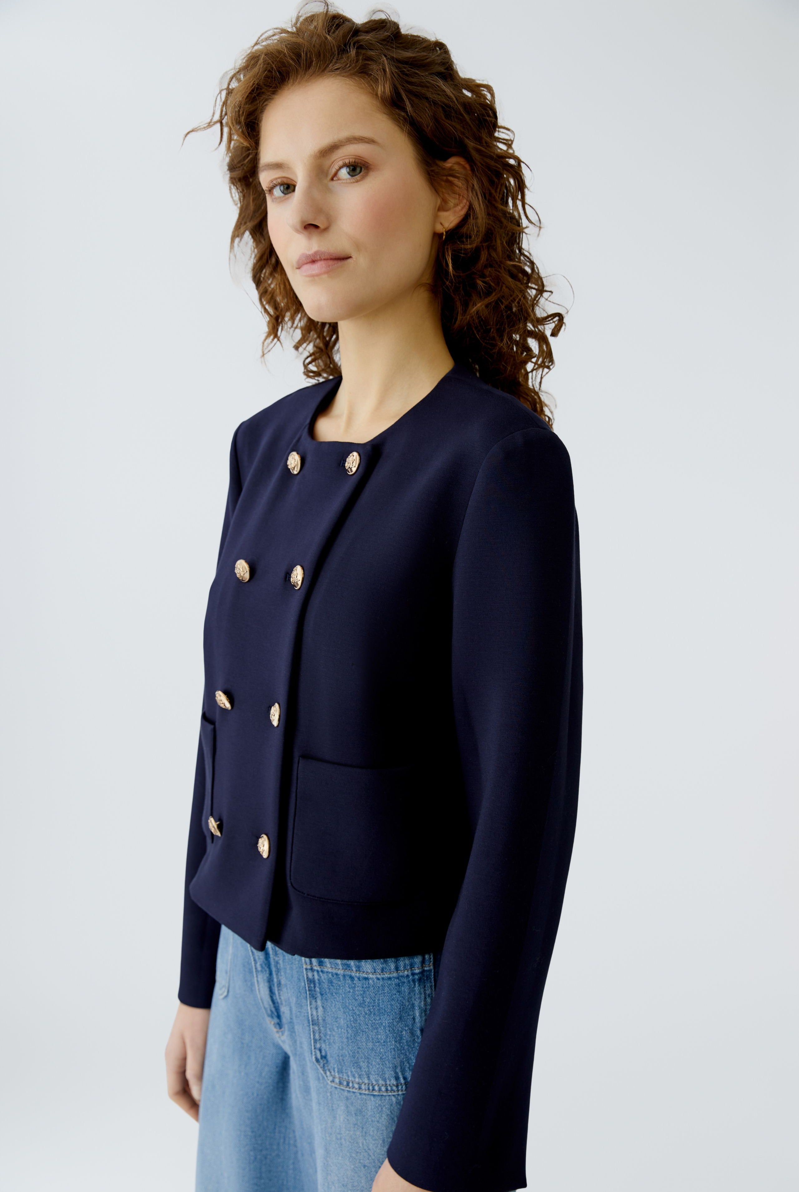 Oui navy cropped button jacket side view