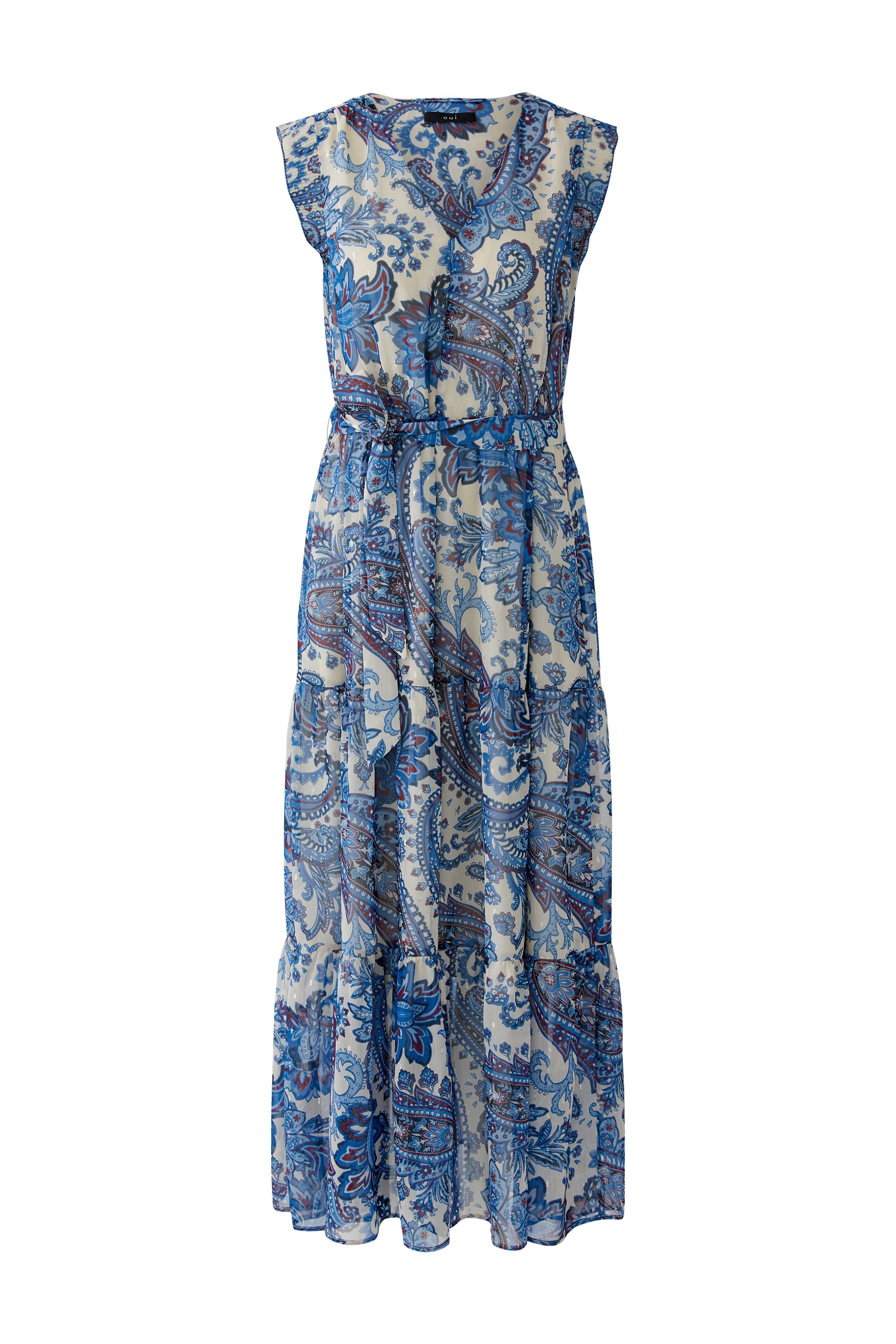 Oui blue paisley print chiffon maxi dress from back From front