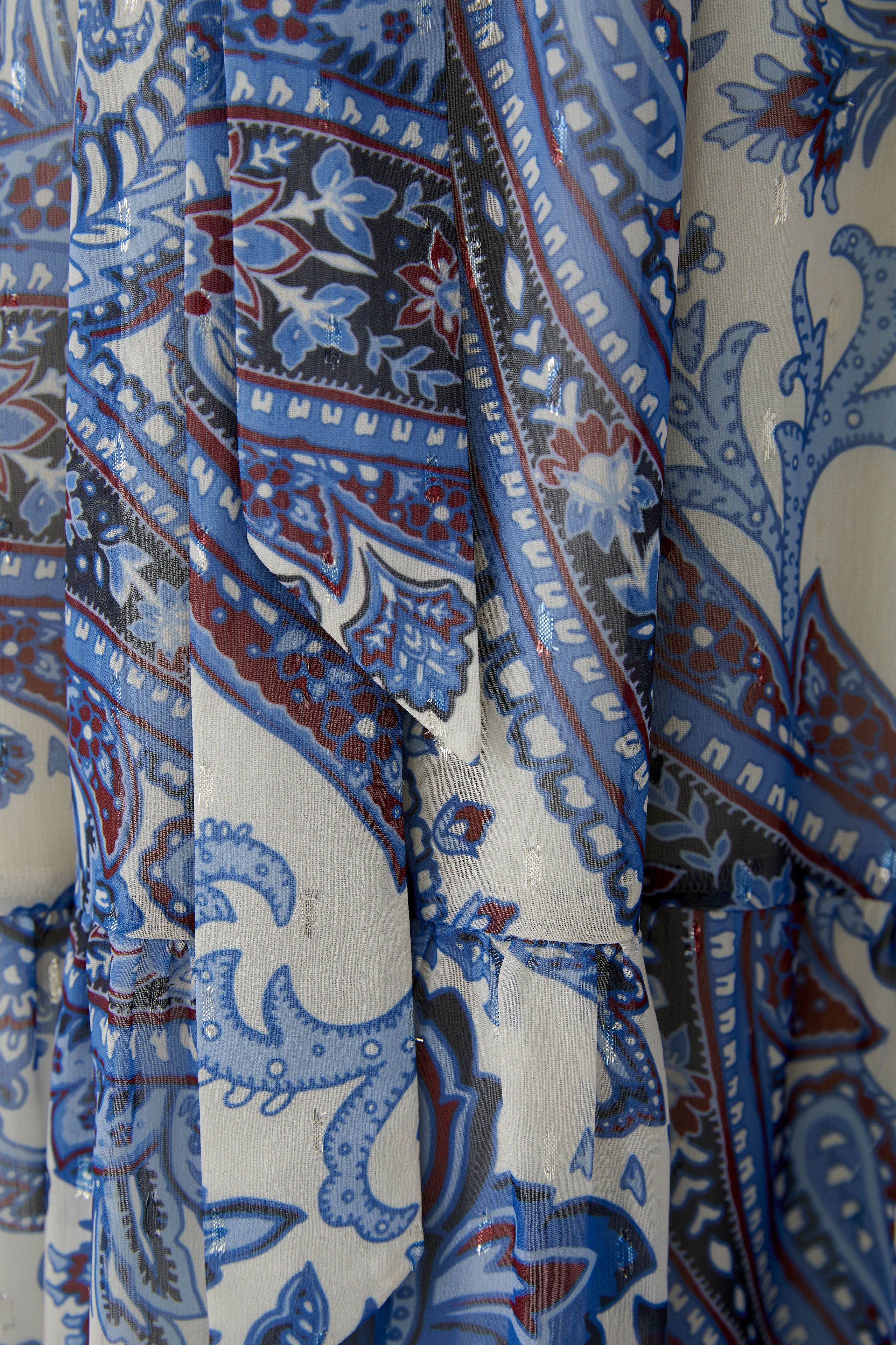 Oui blue paisley V neck maxi dress close up