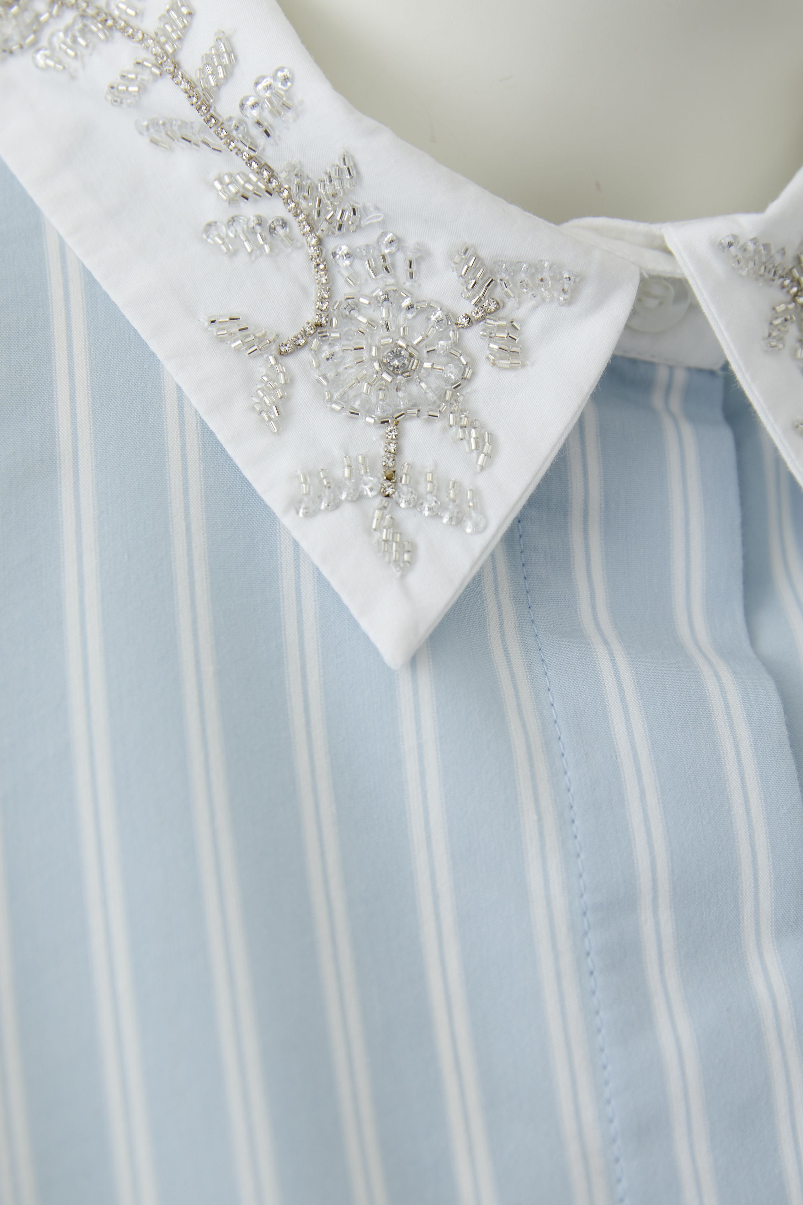 Oui embellished beaded collar detail striped blouse