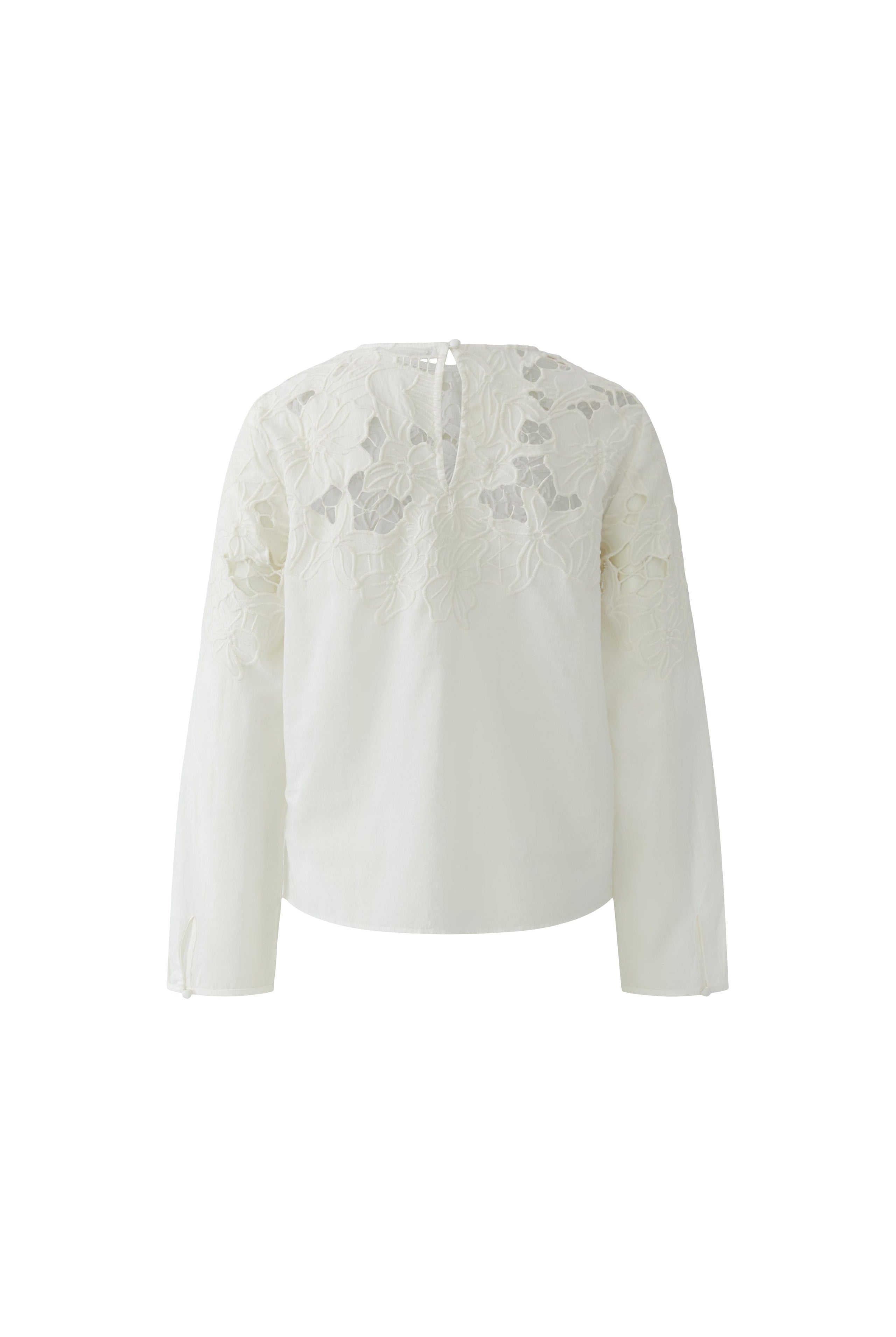 Oui white long sleeve blouse broderie lace back view