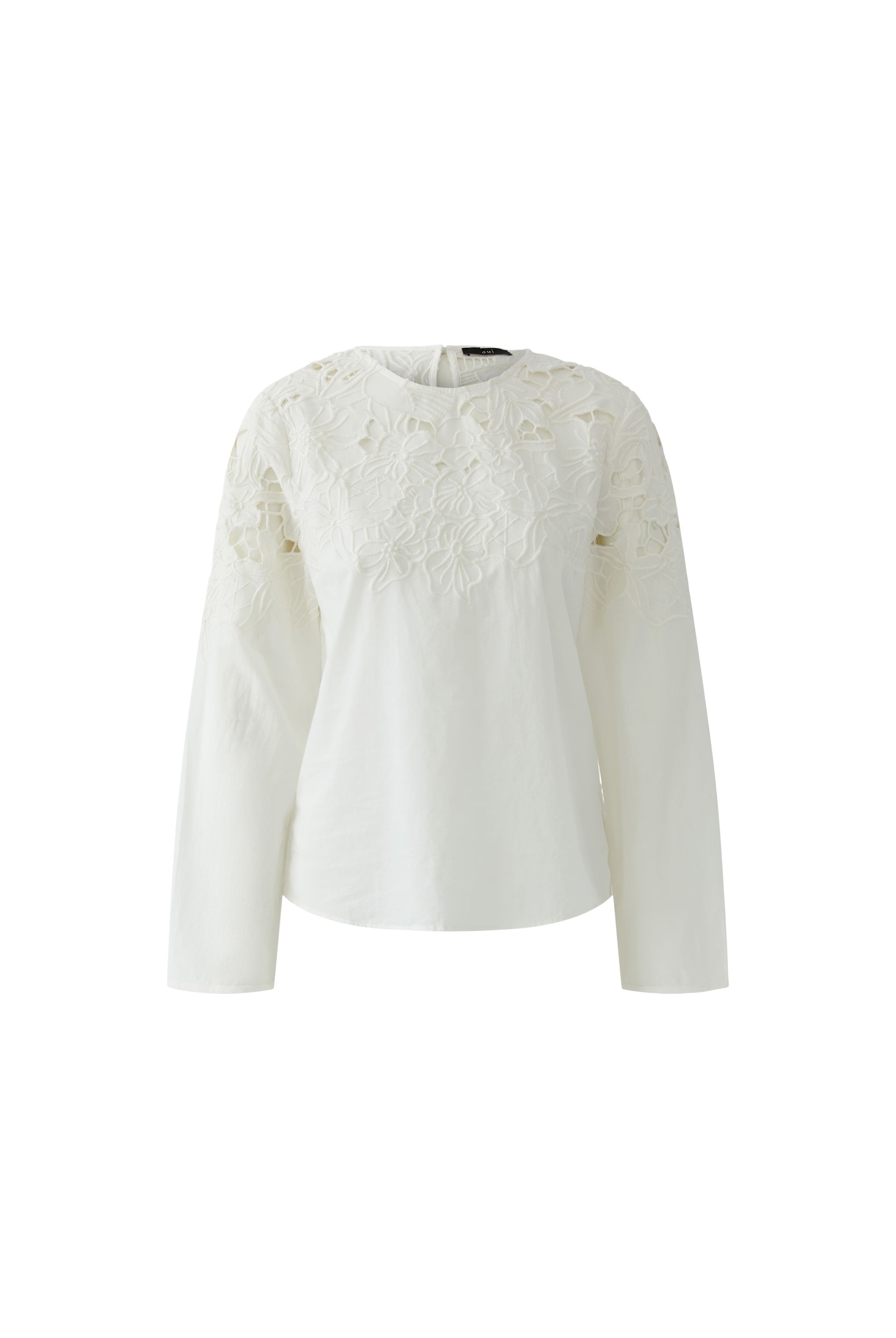 Oui white broderie lace blouse long sleeve front view