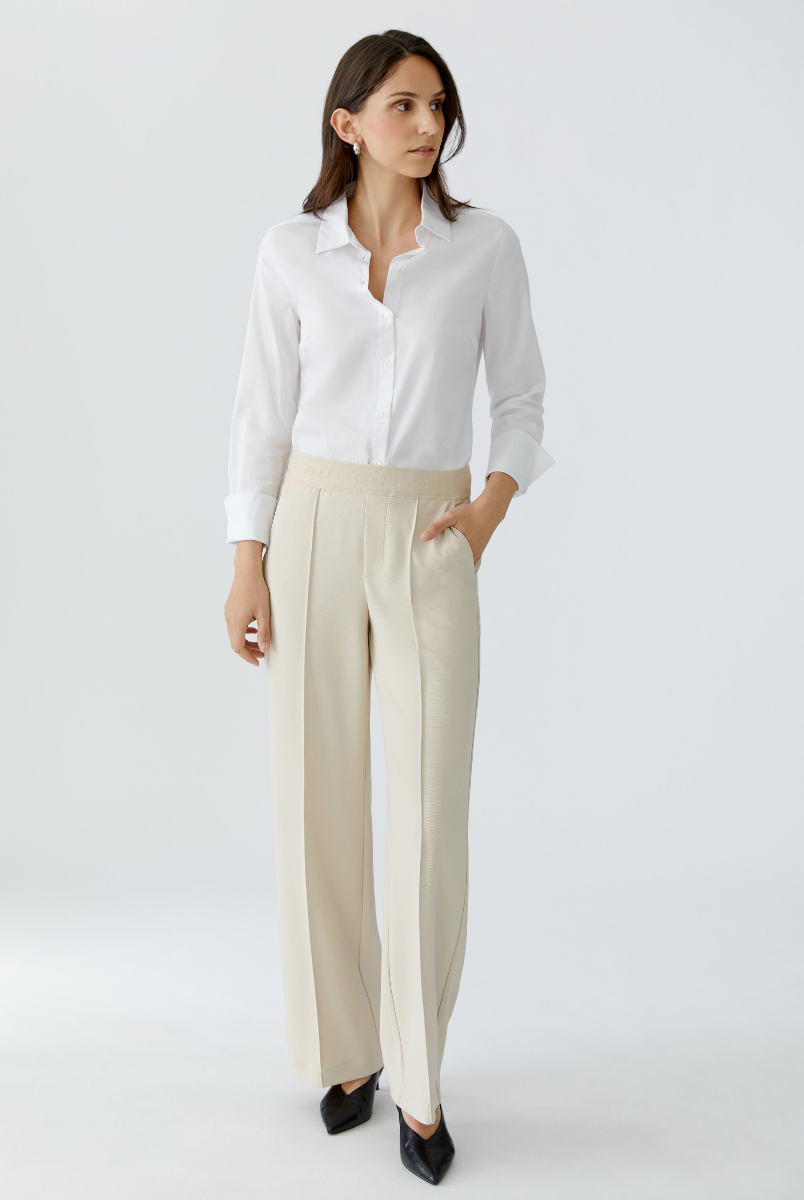Oui off white straight leg pull on trousers full length