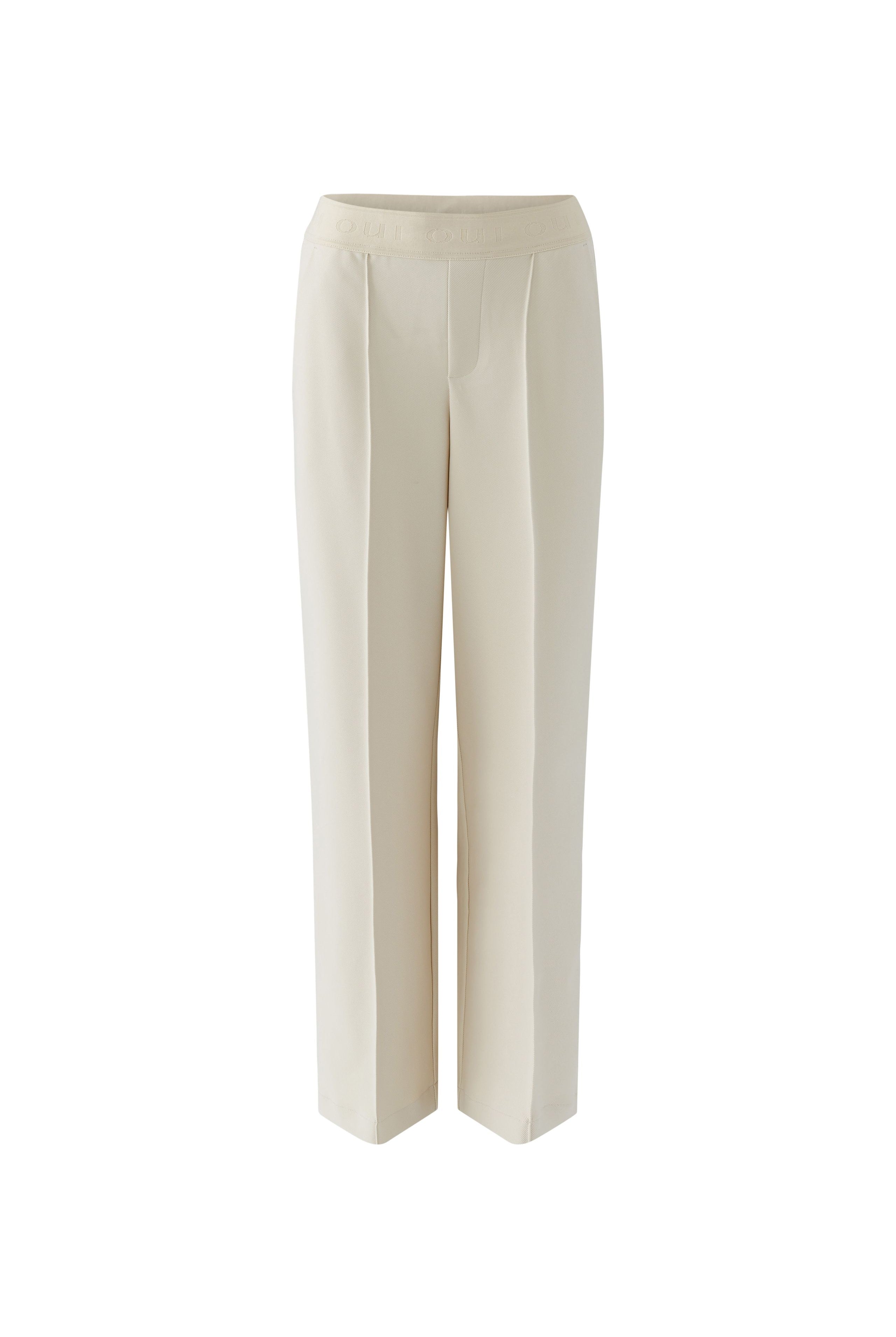 Oui straight leg pull on trousers with elastic waist in Beige
