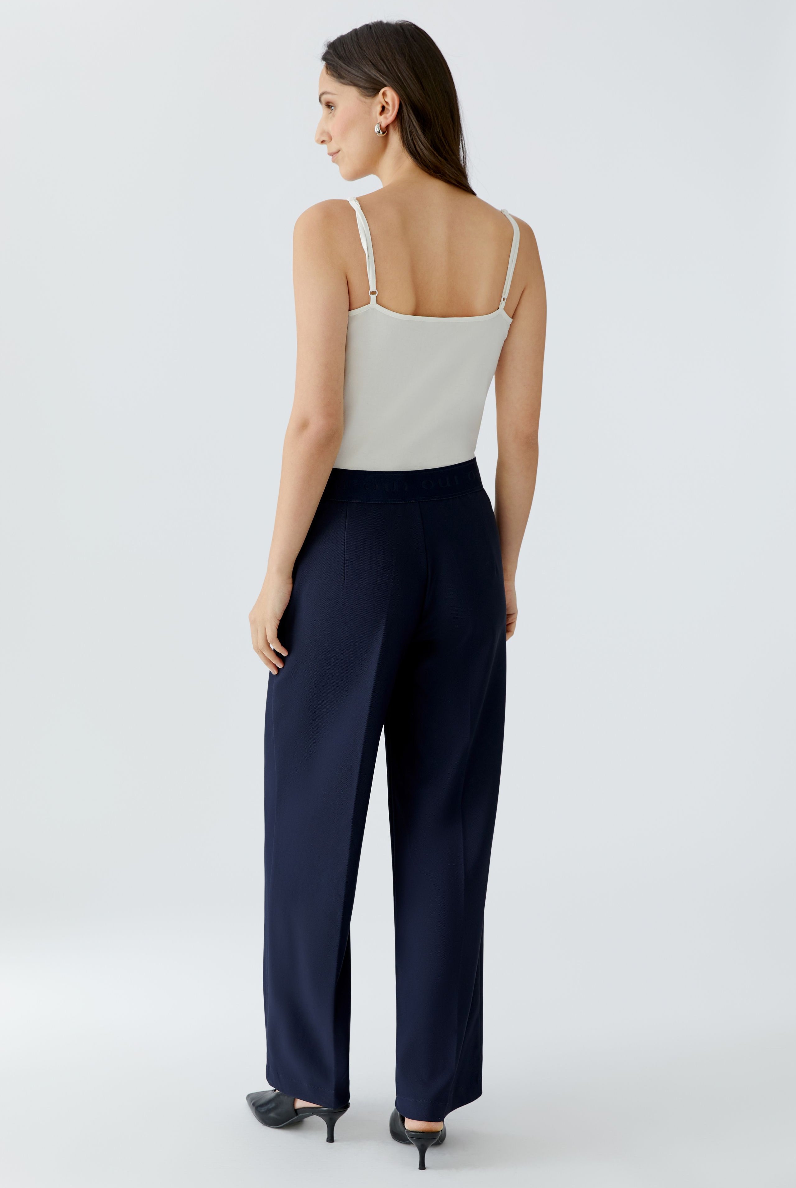 Oui navy technical jersey straight leg trousers back view