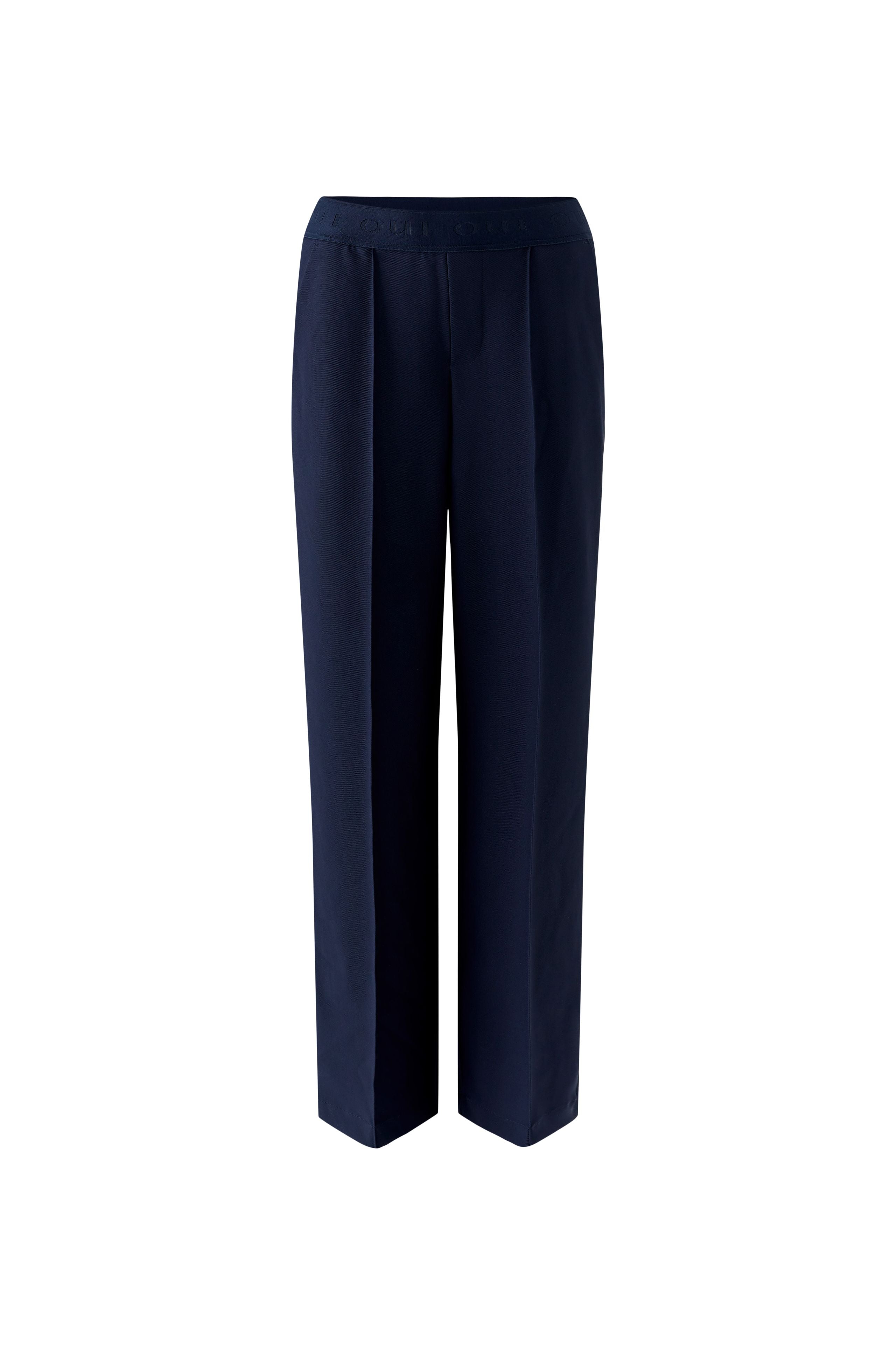 Oui navy technical jersey straight leg trousers front flatlay