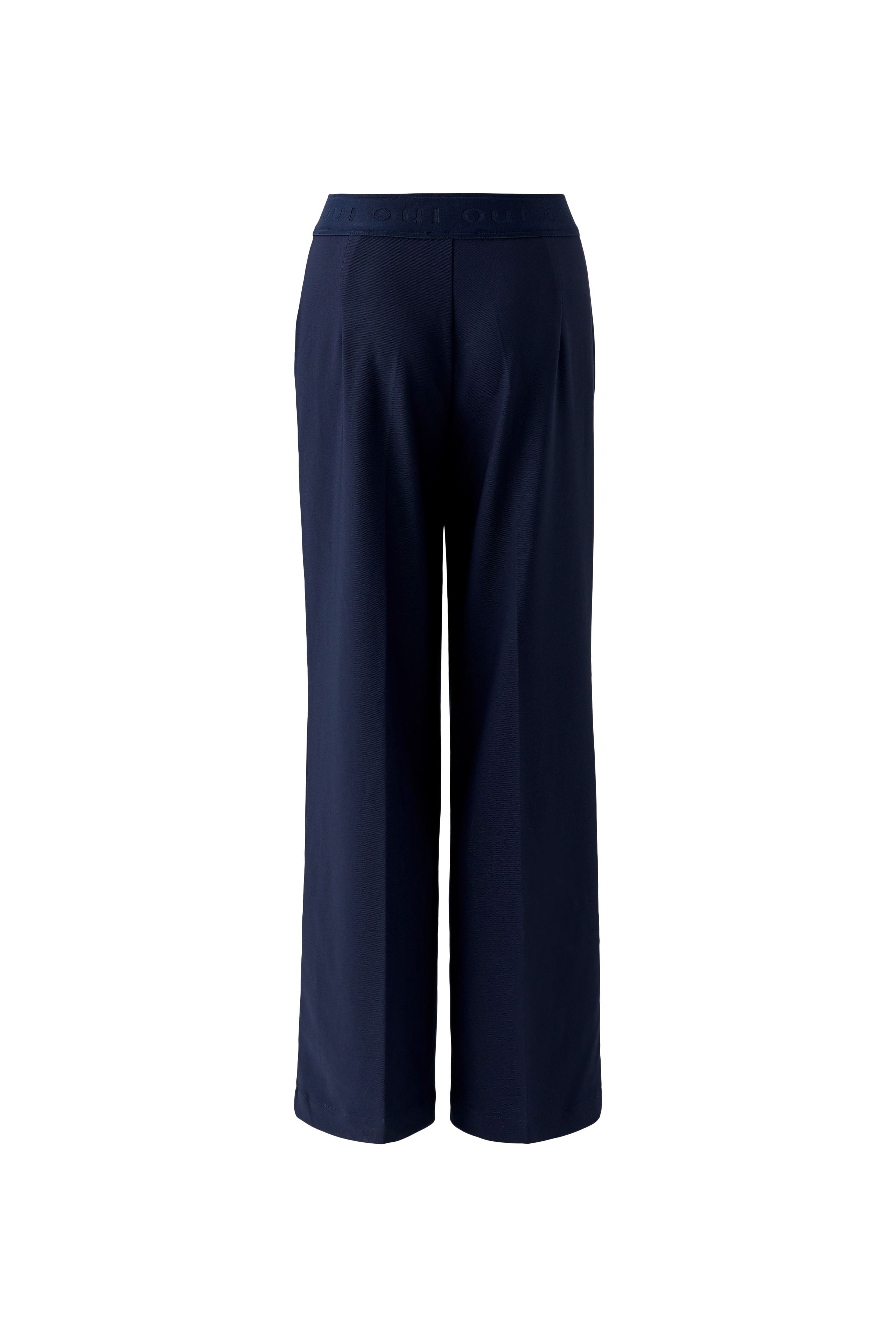Oui navy technical jersey straight leg trousers back flat lay