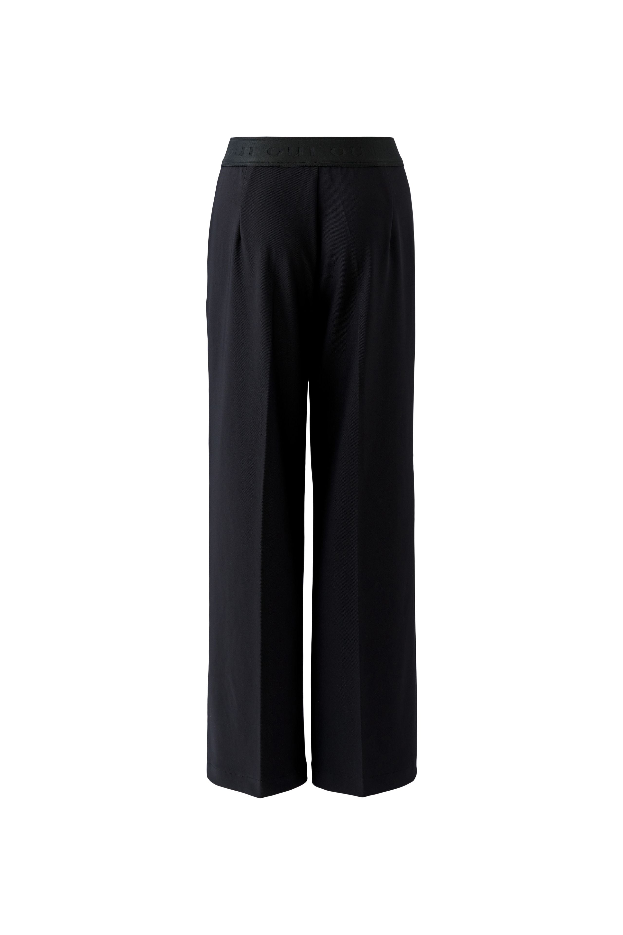 Oui Lacy black pull-on straight leg trousers front view