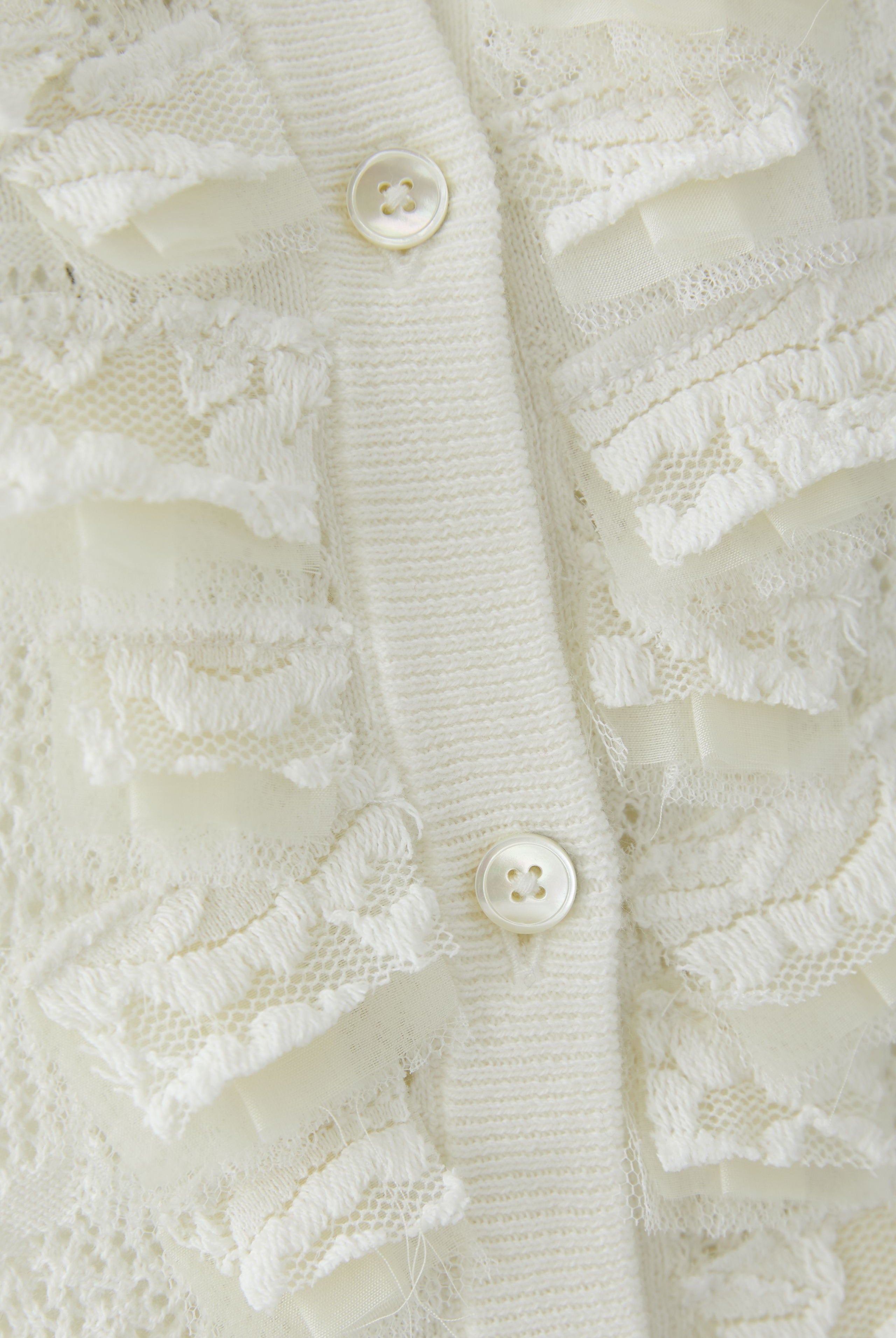 Oui lace cardigan ruffle detail close up