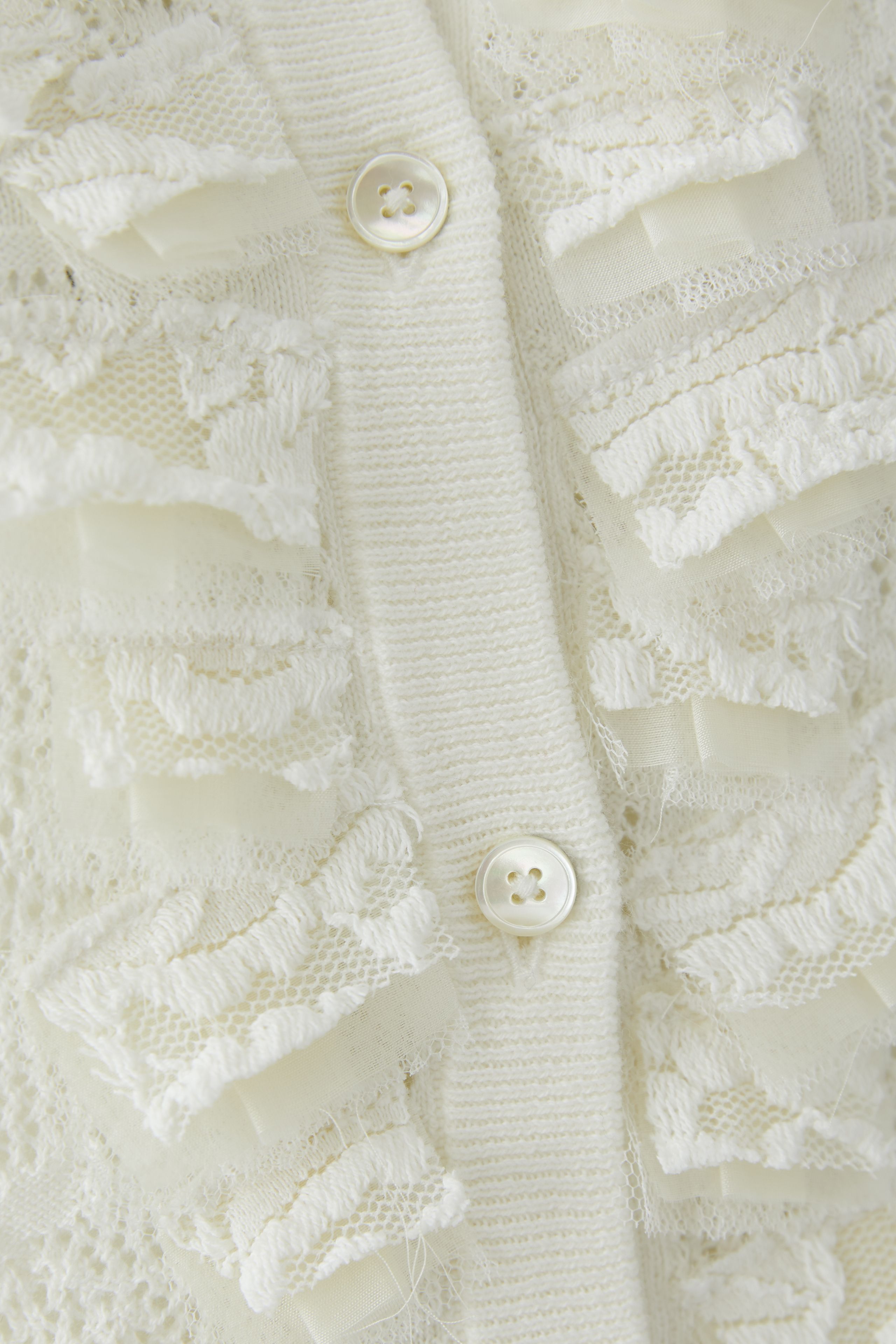 Oui lace cardigan ruffle detail close up