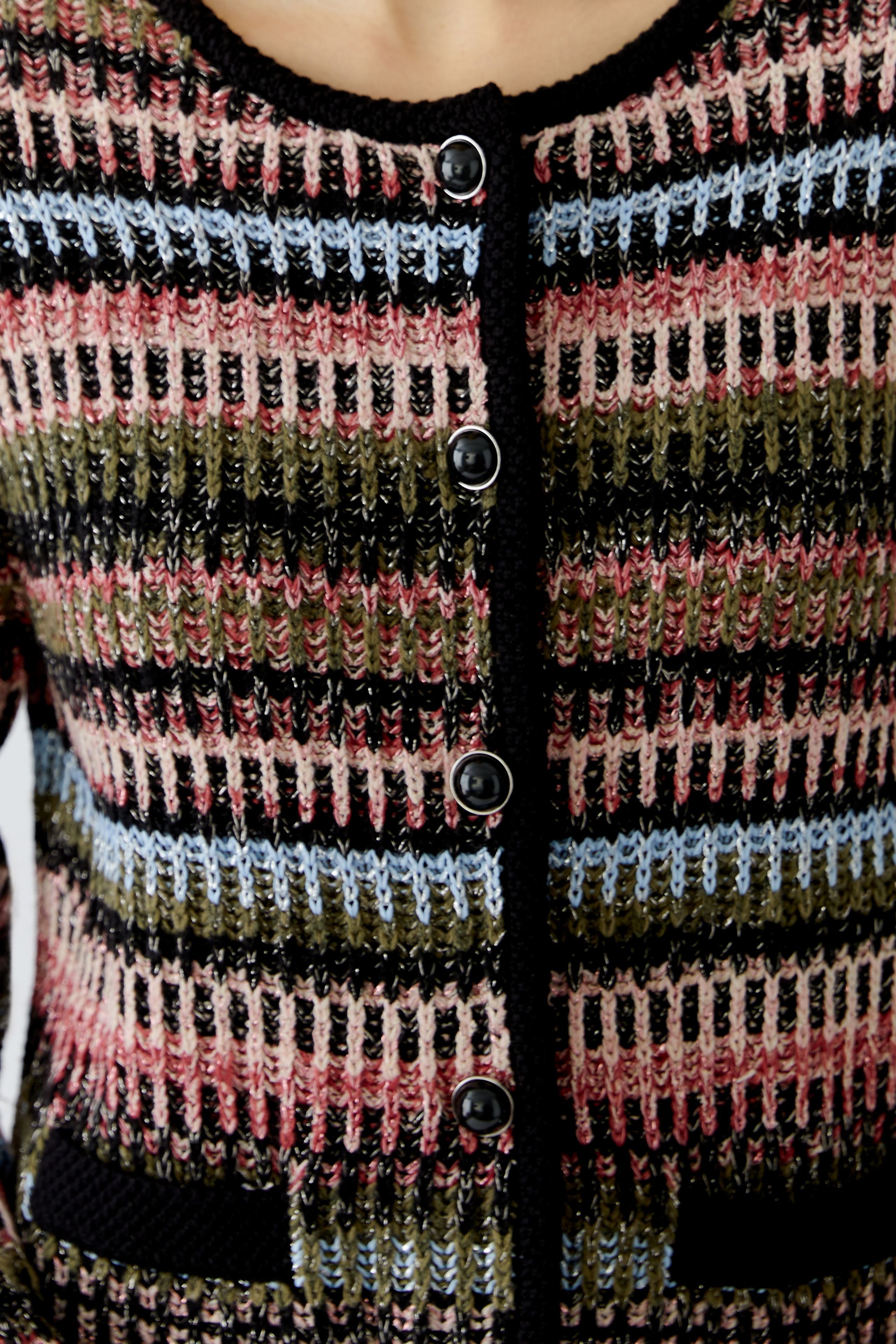 Oui textured stripe knitted women’s jacket detail showing colour variation